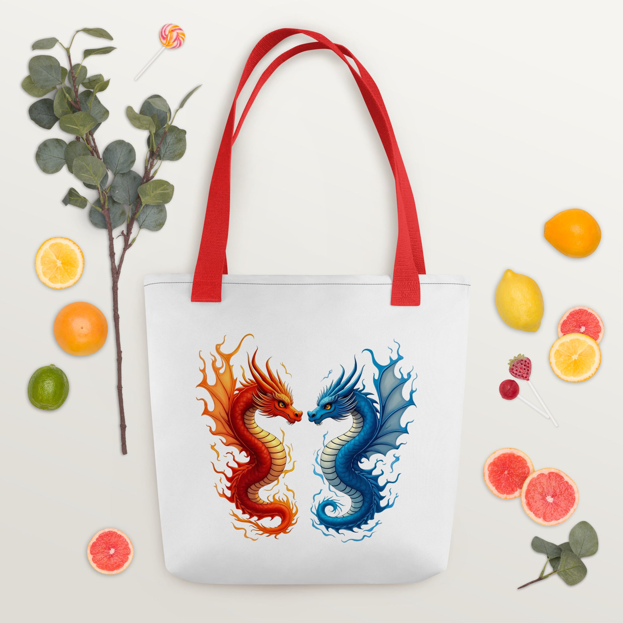 Tote bag - Fire and Water Dragons Bag – Epic Elemental Battle Design by printfluence.net
