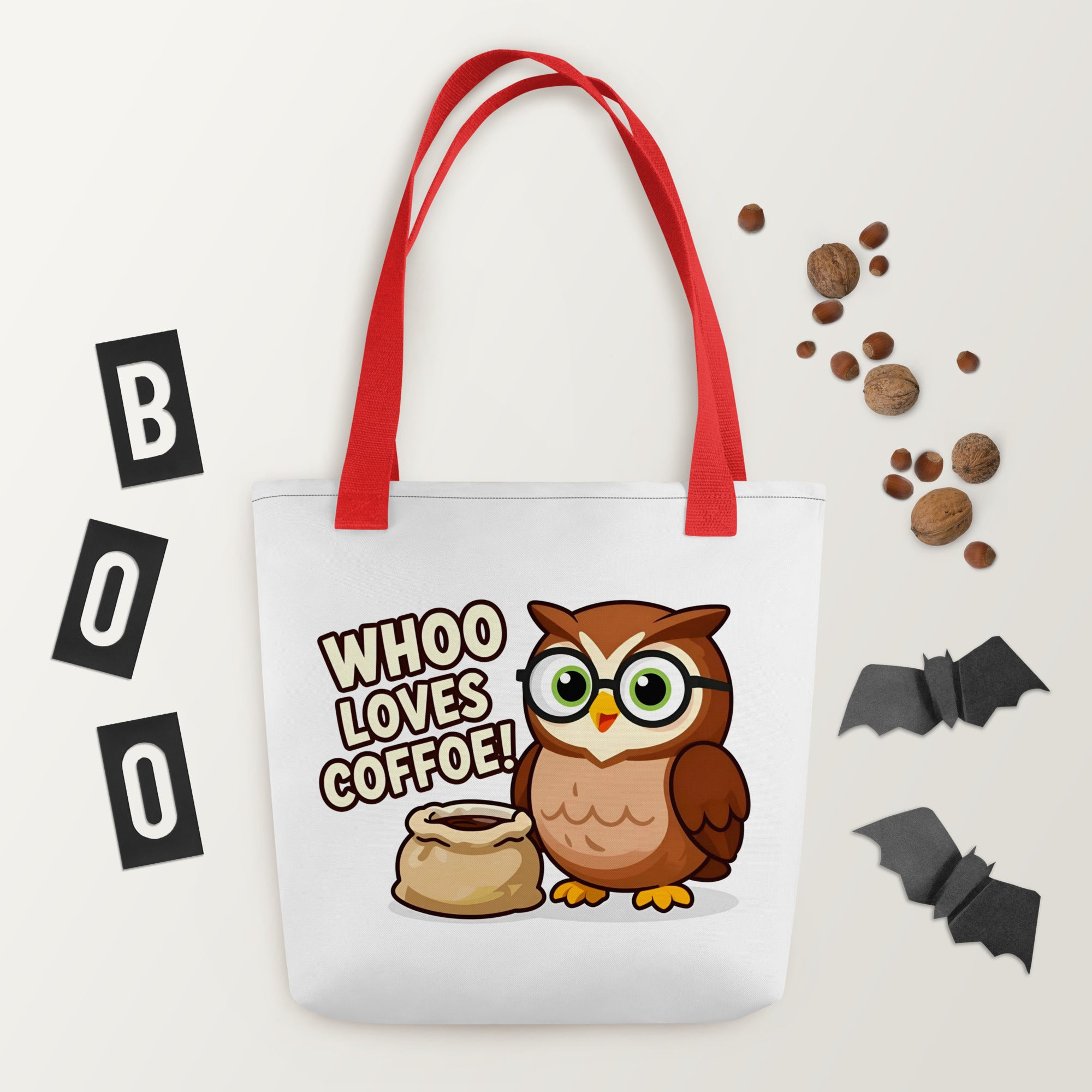 Tote bag - Whoo Loves Coffee Bag – Cute Owl with Glasses and Coffee Design by printfluence.net