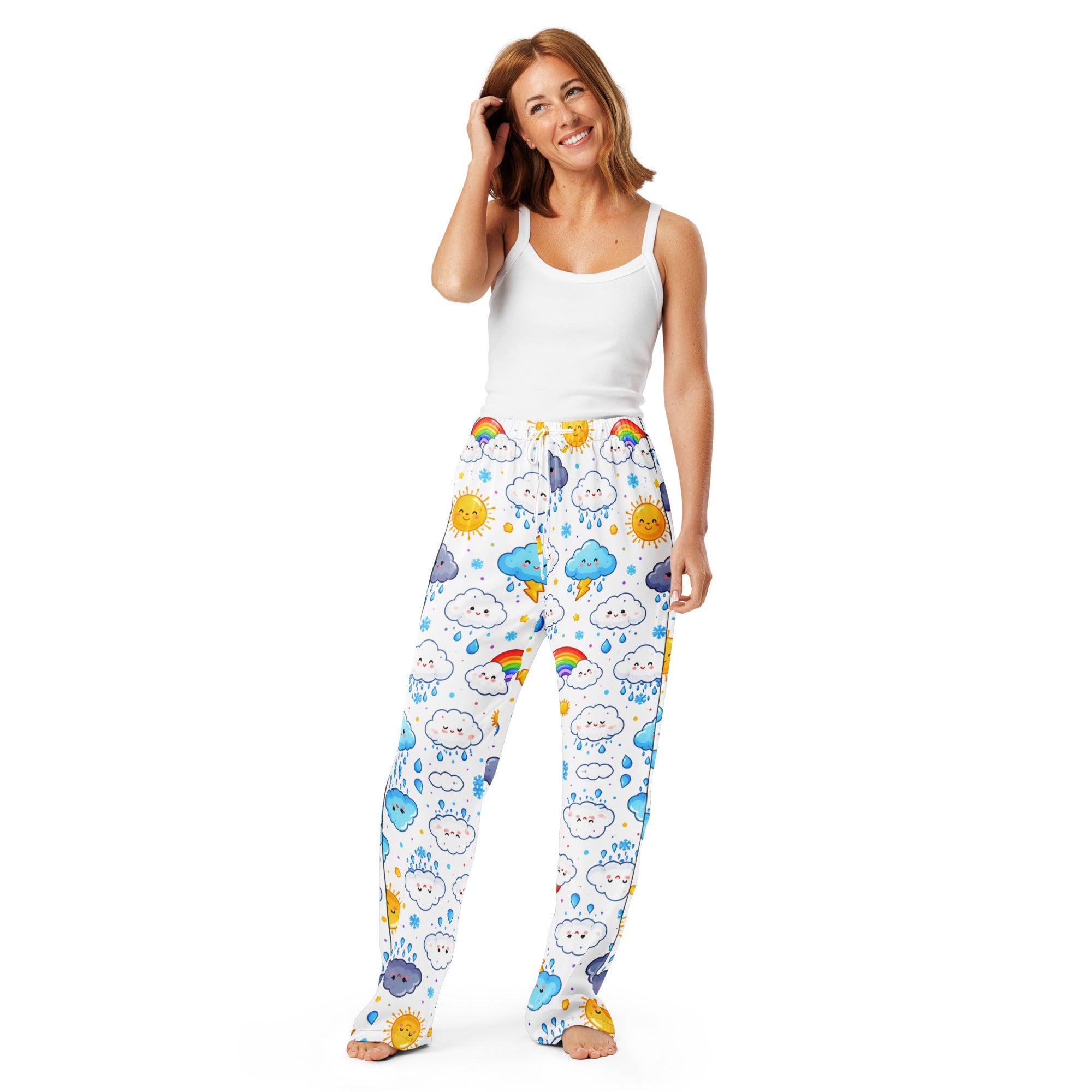 Women’s pajama pants - Smiling Rain Cloud Pajama Pants – Cute Weather Rainbow Women’s Sleep Pants by printfluence.net