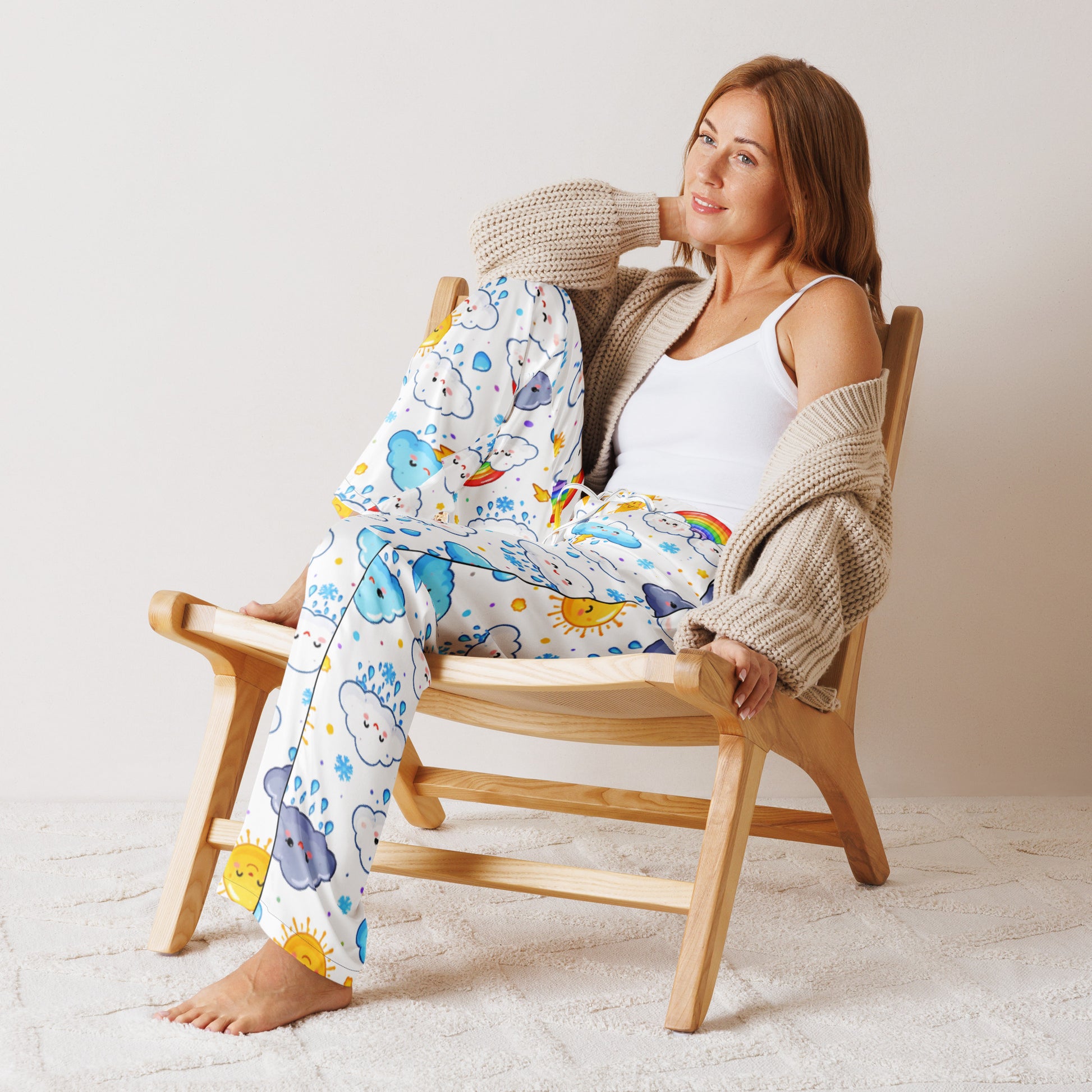Women’s pajama pants - Smiling Rain Cloud Pajama Pants – Cute Weather Rainbow Women’s Sleep Pants by printfluence.net
