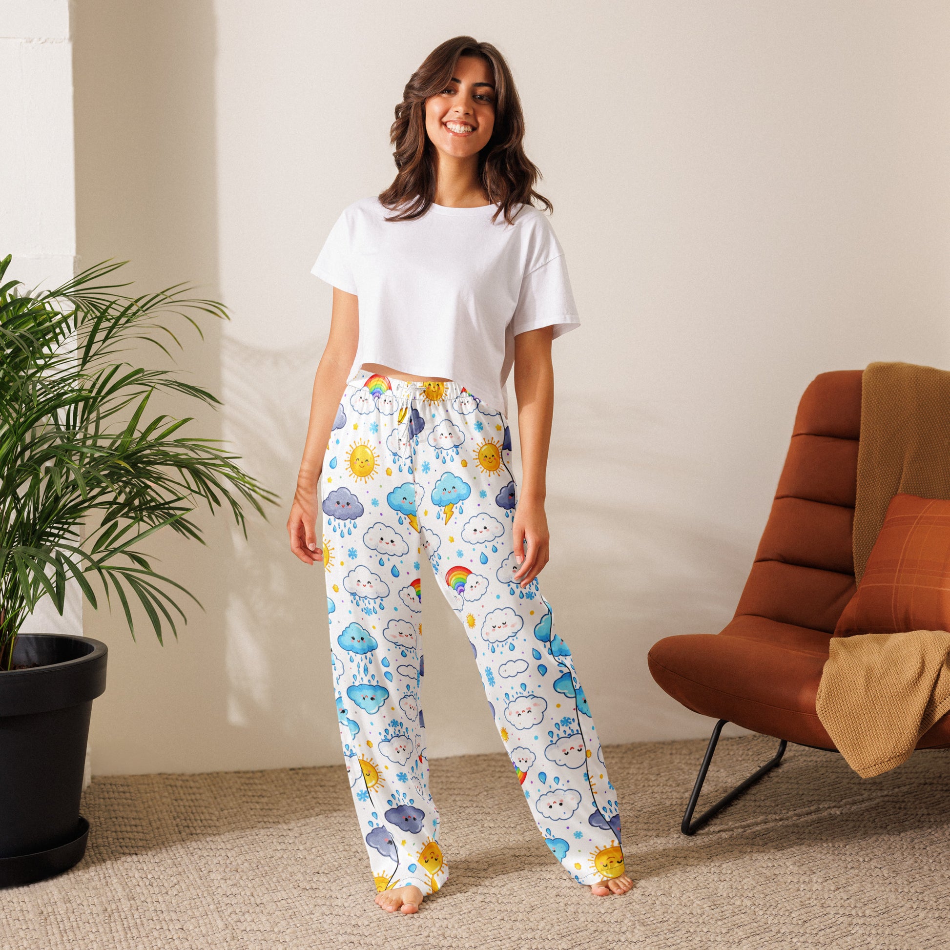 Women’s pajama pants - Smiling Rain Cloud Pajama Pants – Cute Weather Rainbow Women’s Sleep Pants by printfluence.net