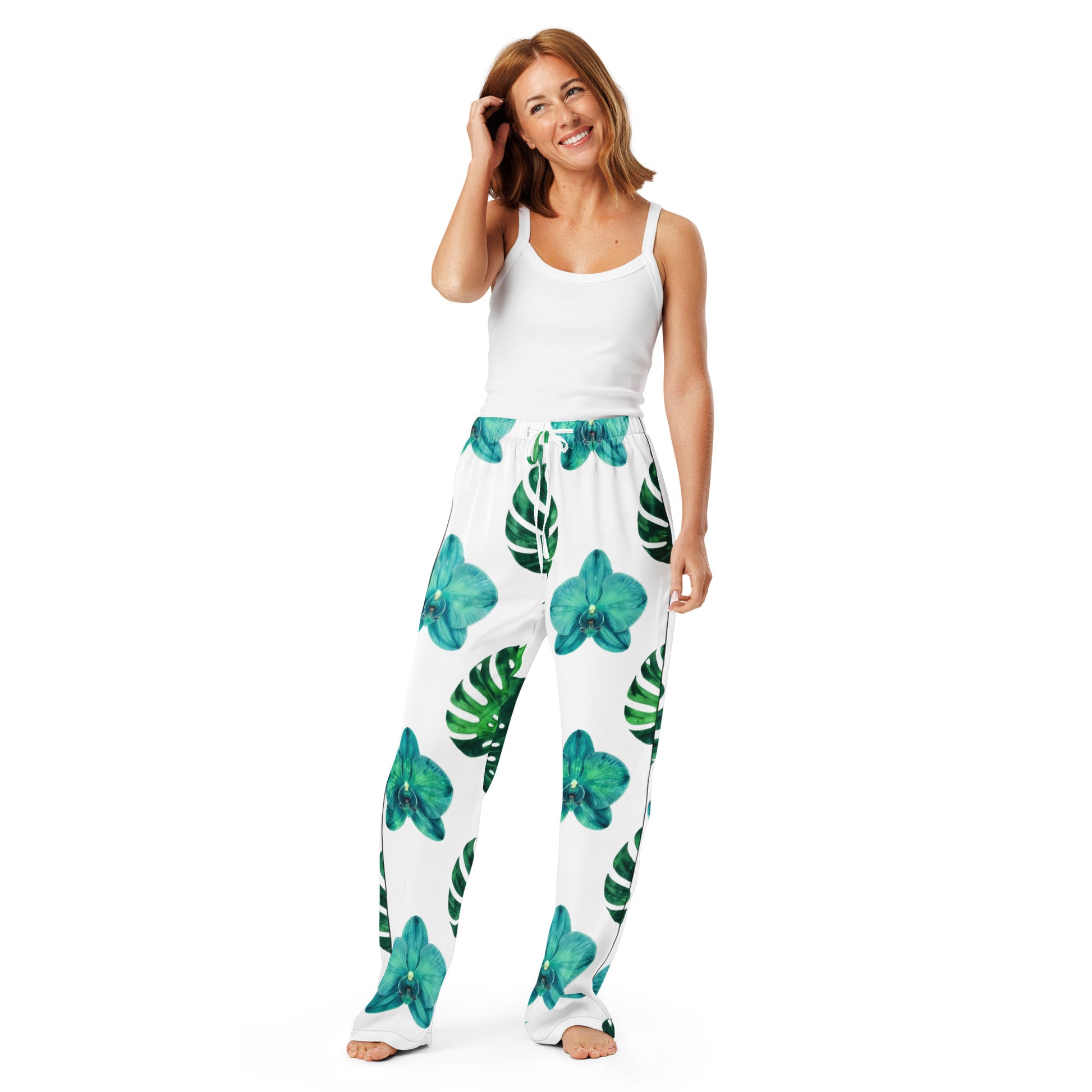 Women’s pajama pants - Water Leaf Pajama Pants – Serene Spaced Leaf Pattern Women's Sleepwear by printfluence.net