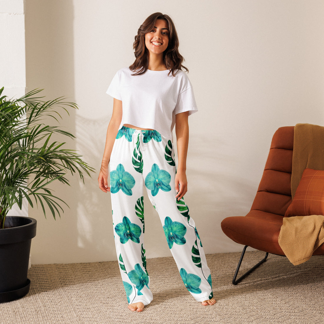 Women’s pajama pants - Water Leaf Pajama Pants – Serene Spaced Leaf Pattern Women's Sleepwear by printfluence.net