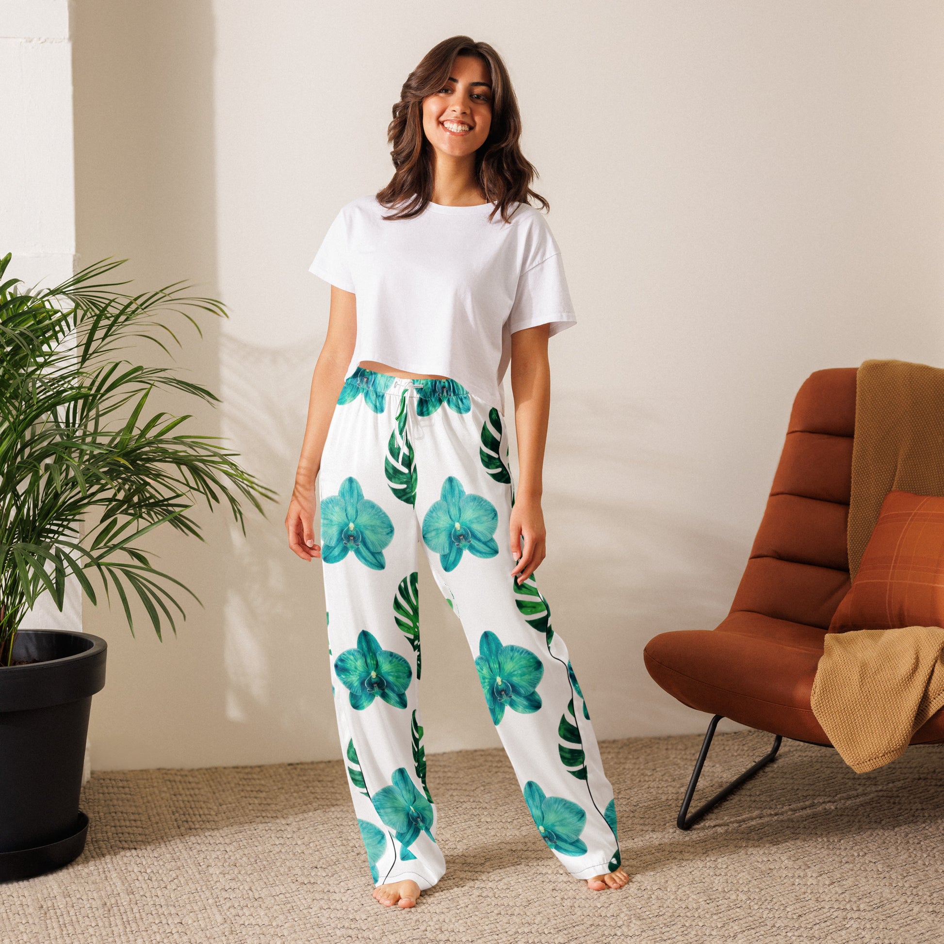 Women’s pajama pants - Water Leaf Pajama Pants – Serene Spaced Leaf Pattern Women's Sleepwear by printfluence.net