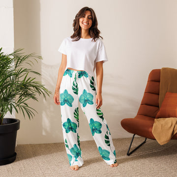 Women’s pajama pants - Water Leaf Pajama Pants – Serene Spaced Leaf Pattern Women's Sleepwear by printfluence.net