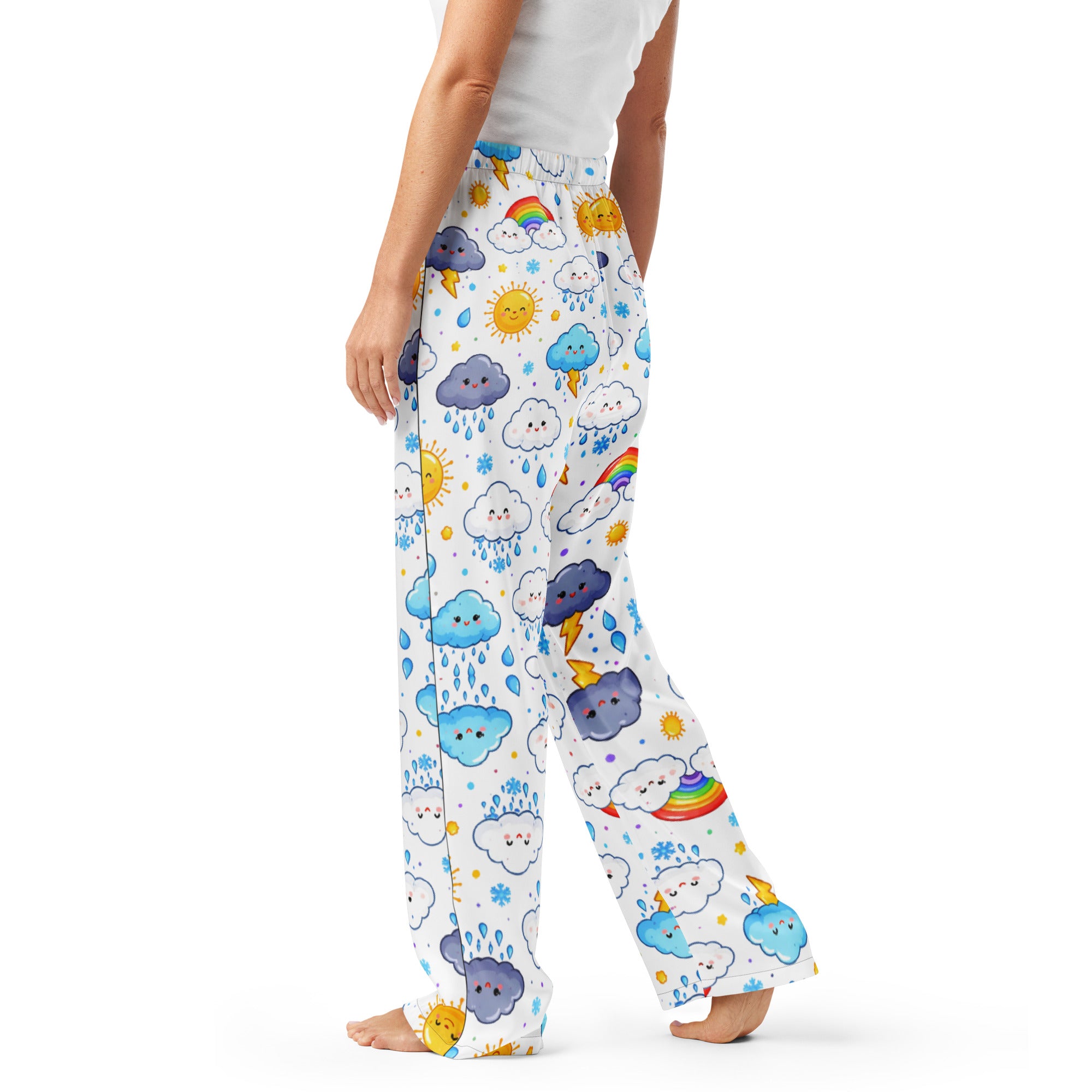 Women’s pajama pants - Smiling Rain Cloud Pajama Pants – Cute Weather Rainbow Women’s Sleep Pants by printfluence.net