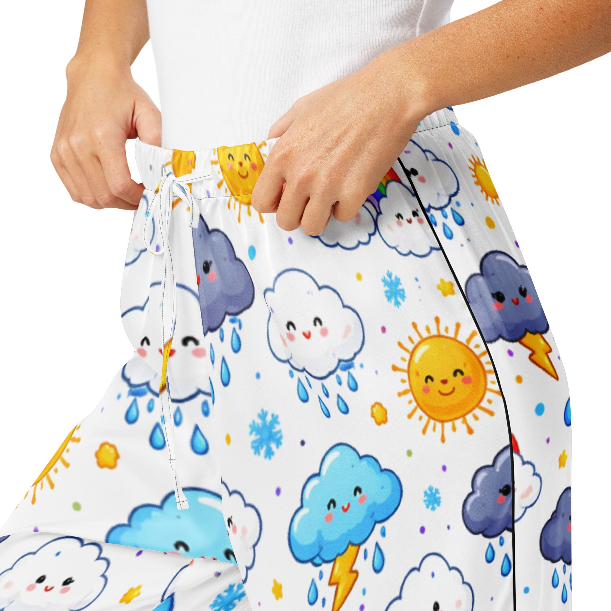 Women’s pajama pants - Smiling Rain Cloud Pajama Pants – Cute Weather Rainbow Women’s Sleep Pants by printfluence.net
