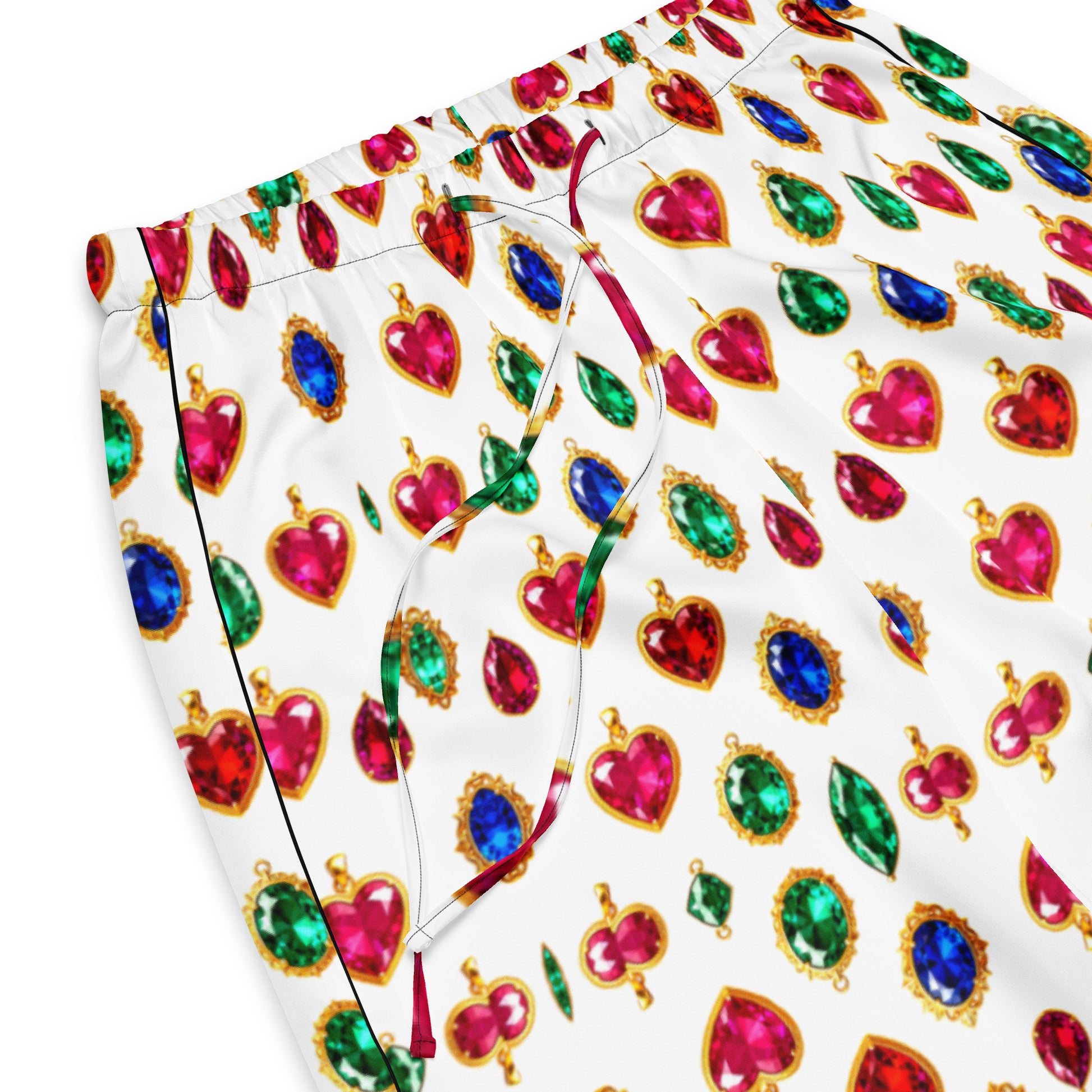 Women’s pajama pants - Luxury Heart Gem Pajama Pants for Women – Elegant Red, Blue & Green Jewel Print Sleepwear by printfluence.net