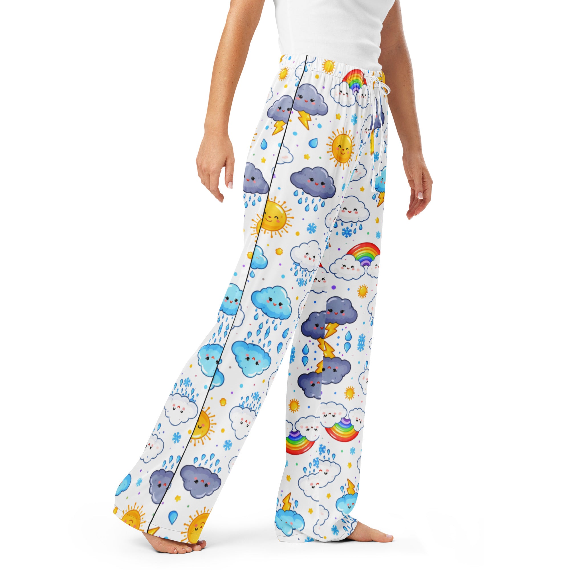 Women’s pajama pants - Smiling Rain Cloud Pajama Pants – Cute Weather Rainbow Women’s Sleep Pants by printfluence.net