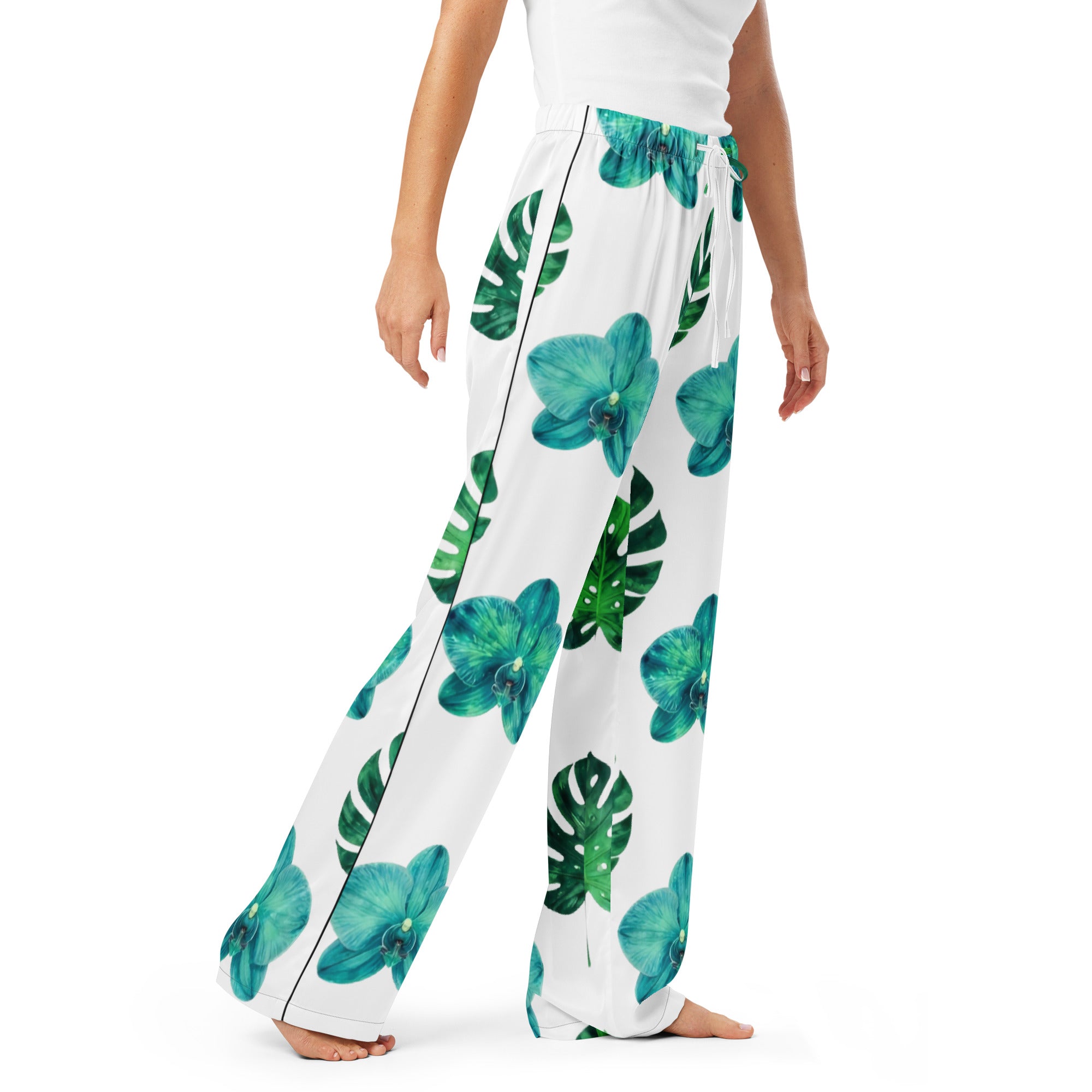 Women’s pajama pants - Water Leaf Pajama Pants – Serene Spaced Leaf Pattern Women's Sleepwear by printfluence.net