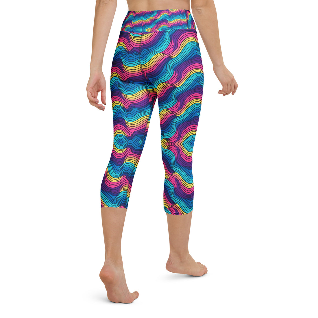 Yoga Capri Leggings - Ocean Dream Wave Leggings – Blue Pink Purple Flow by printfluence.net