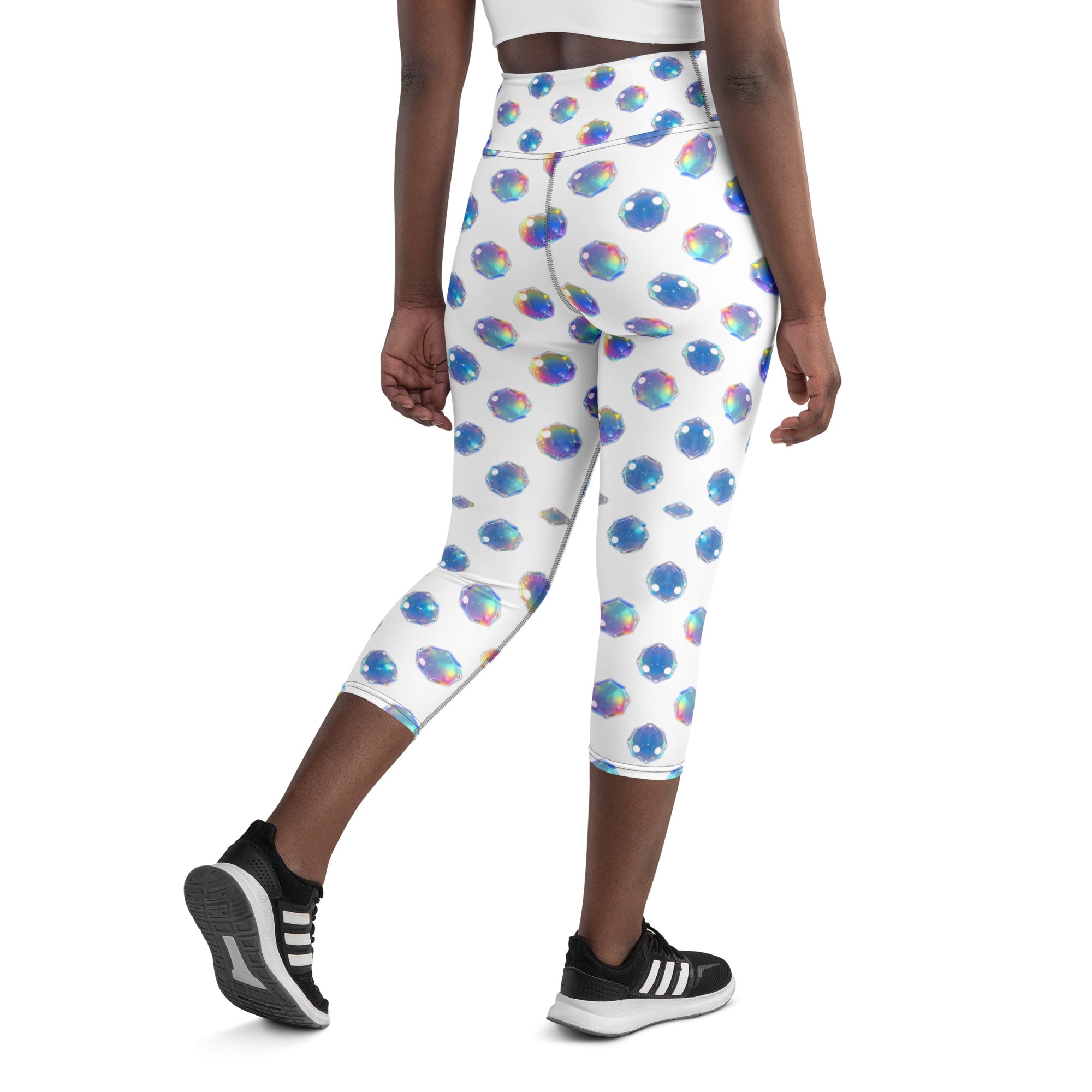 Yoga Capri Leggings - Sparkling Blue Crystal Capri Leggings – Everyday Glow Magic by printfluence.net