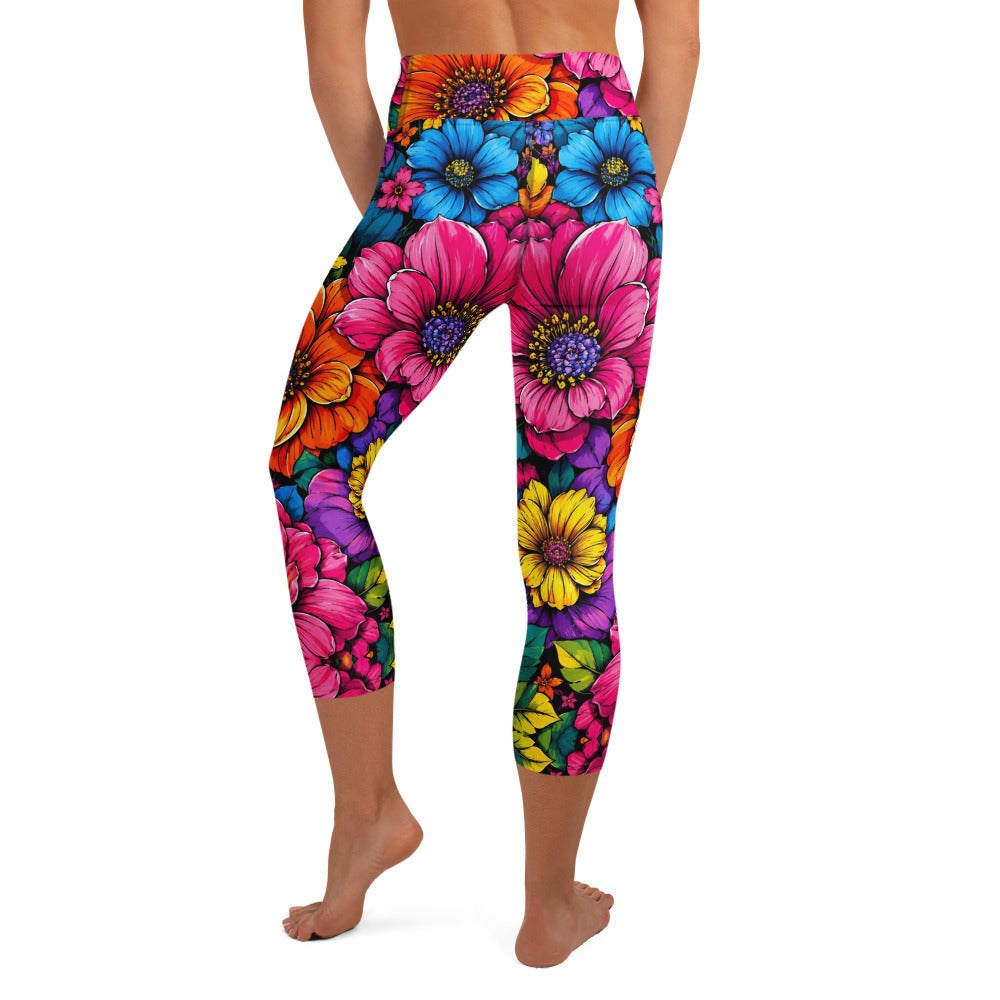 Yoga Capri Leggings - Vibrant Tropical Floral Bloom High-Waisted by printfluence.net