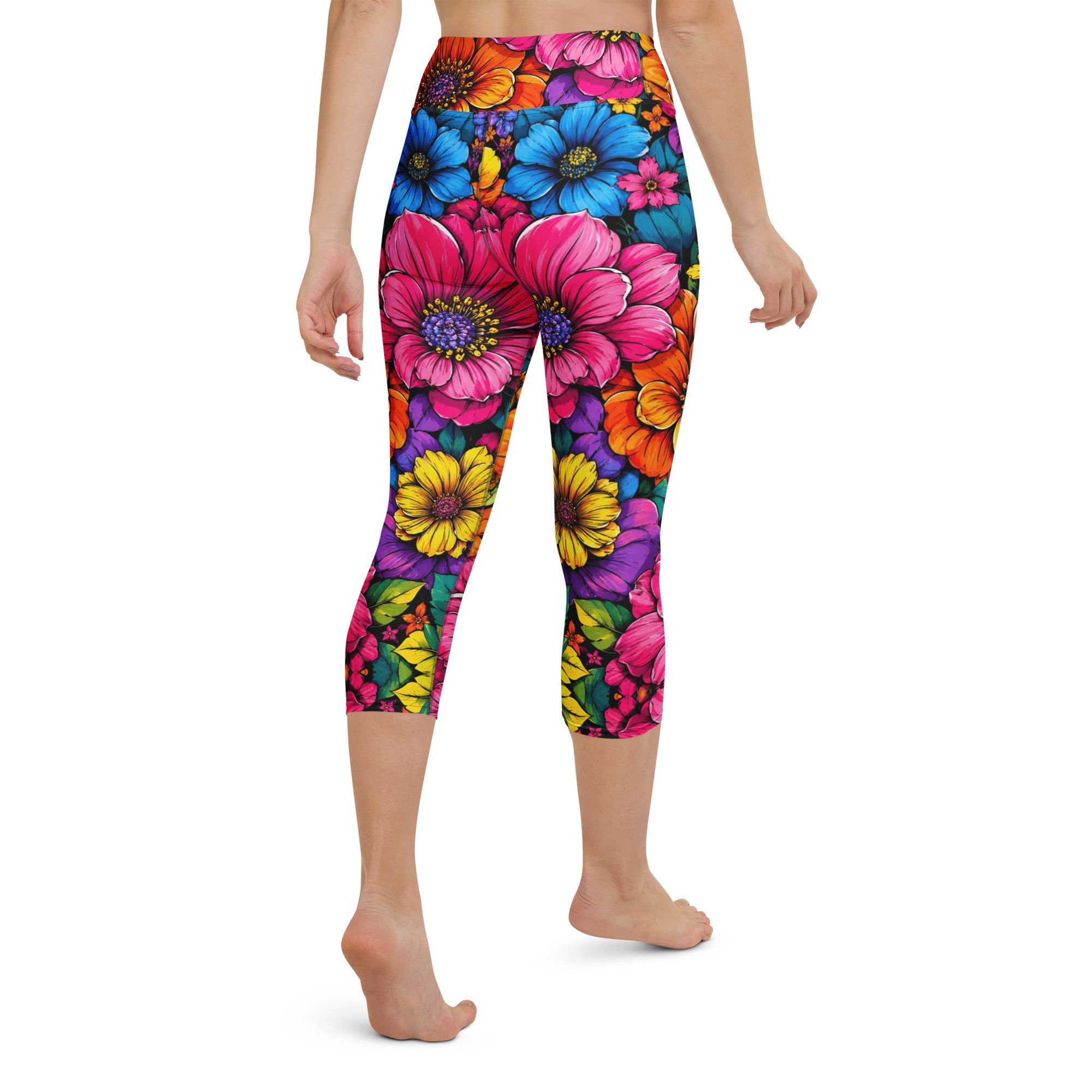 Yoga Capri Leggings - Vibrant Tropical Floral Bloom High-Waisted by printfluence.net
