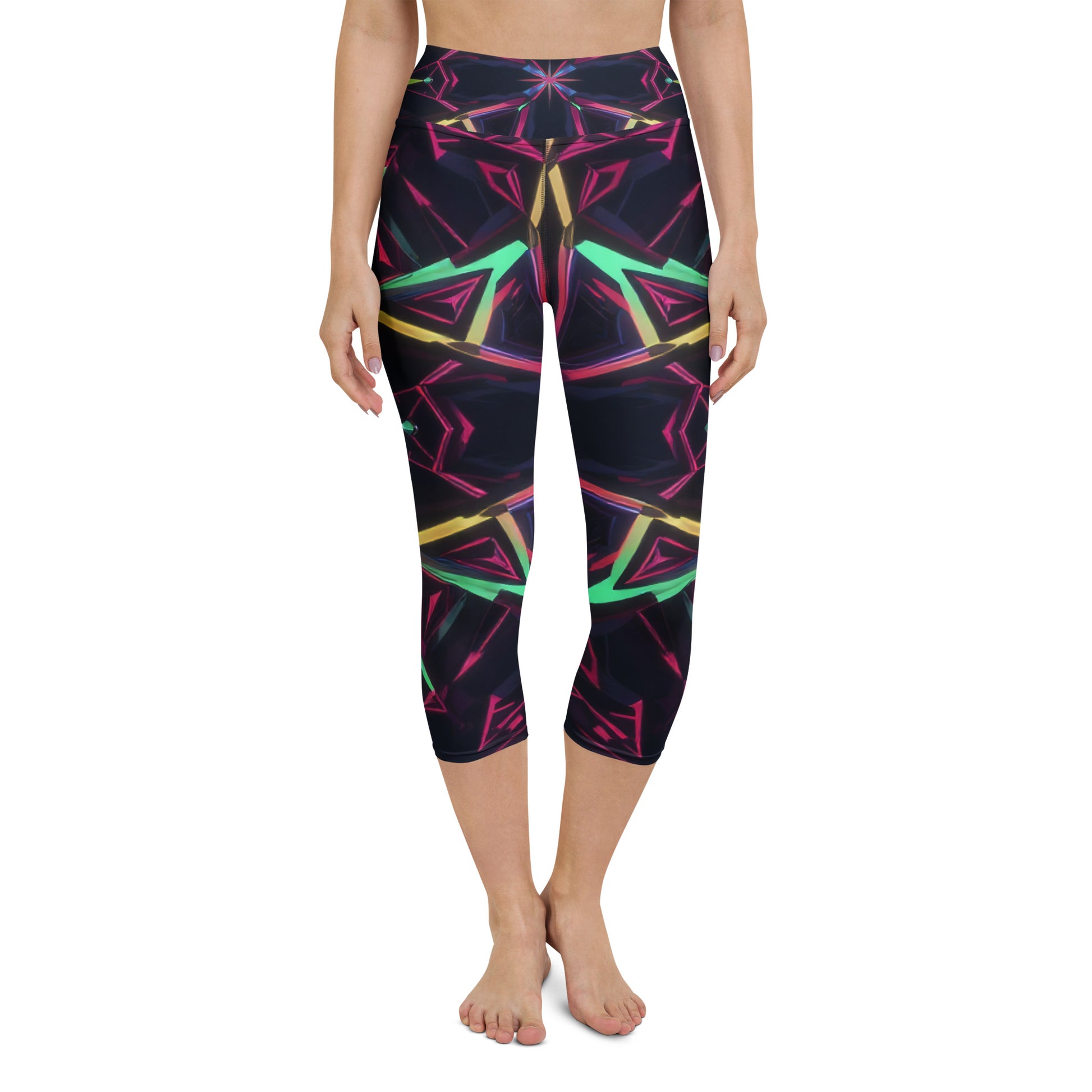 Yoga Capri Leggings - Neon Eclipse Yoga Capri Leggings – Elite Flow for Visionary Achievers by printfluence.net