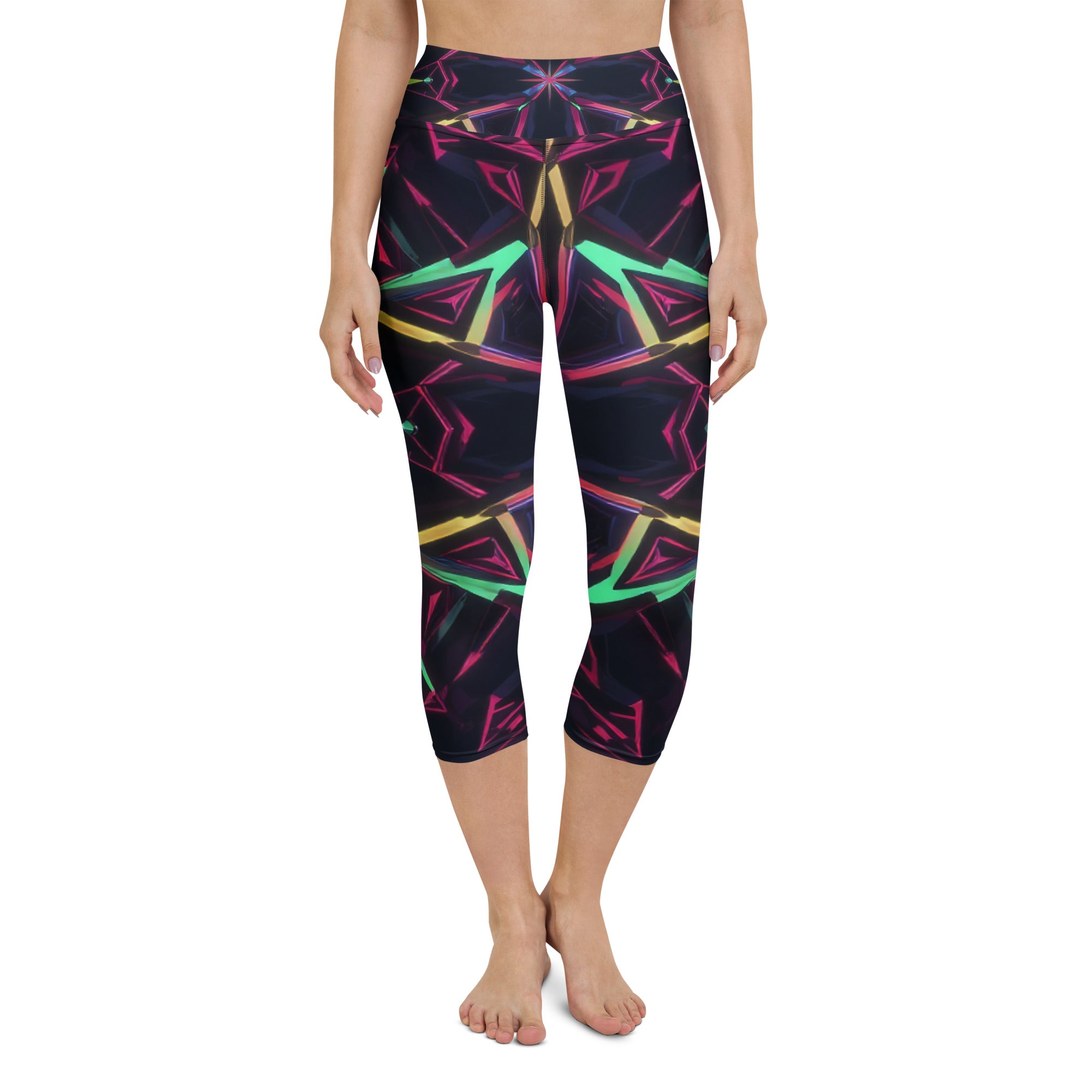 Yoga Capri Leggings - Neon Eclipse Yoga Capri Leggings – Elite Flow for Visionary Achievers by printfluence.net