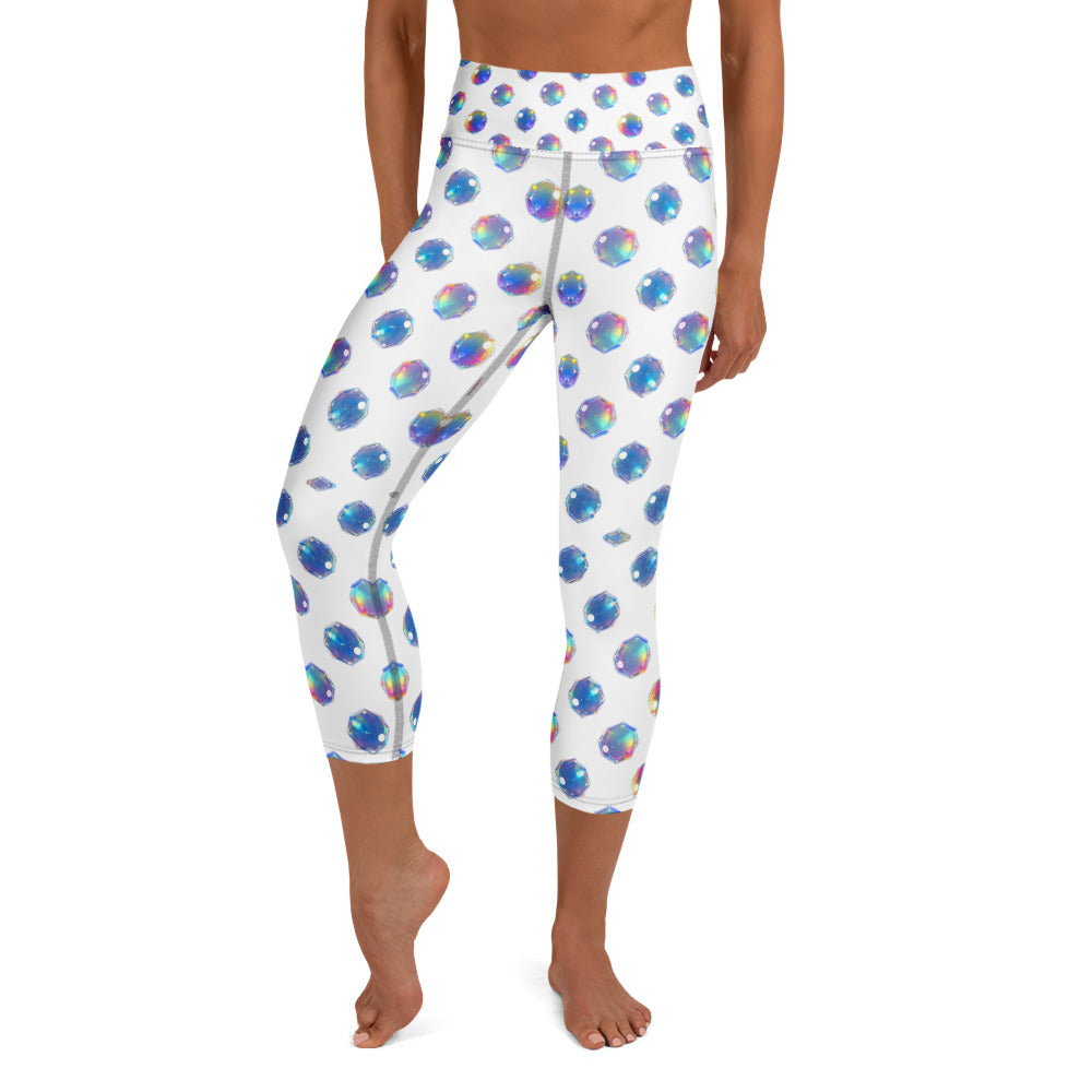 Yoga Capri Leggings - Sparkling Blue Crystal Capri Leggings – Everyday Glow Magic by printfluence.net