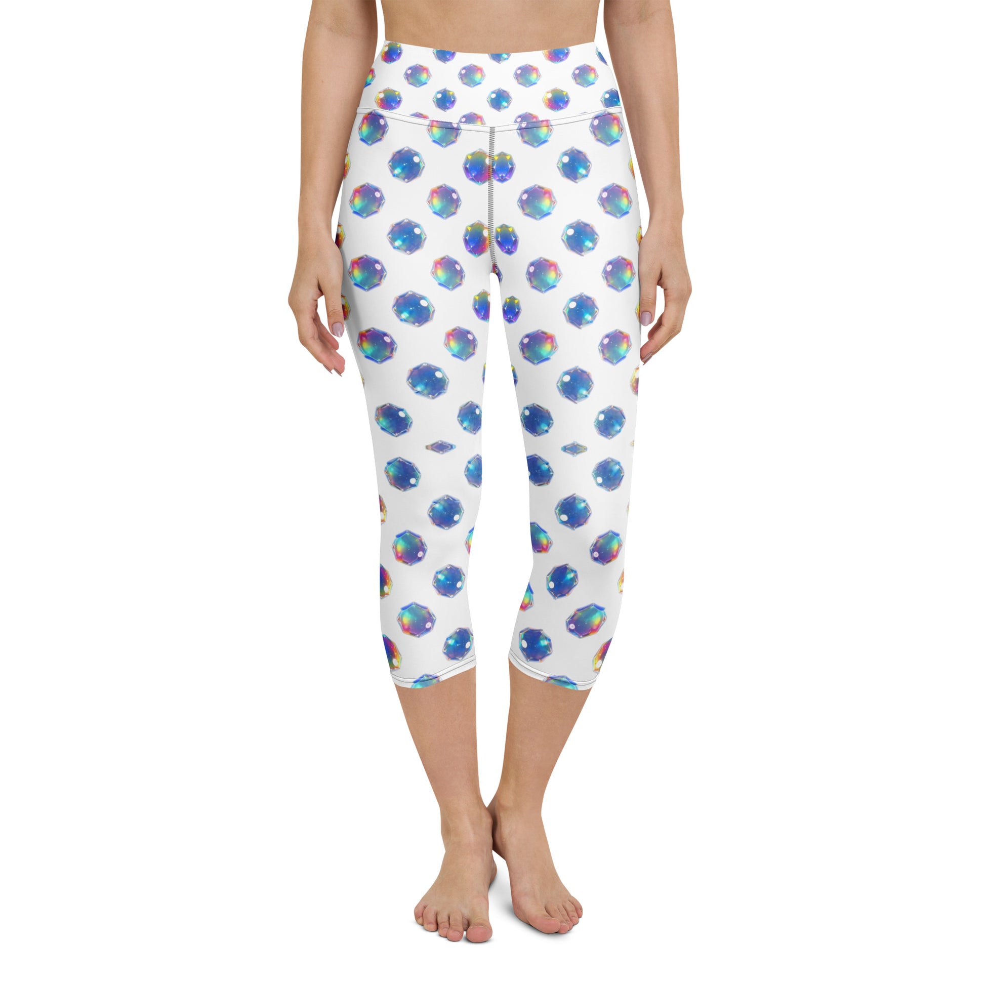 Yoga Capri Leggings - Sparkling Blue Crystal Capri Leggings – Everyday Glow Magic by printfluence.net