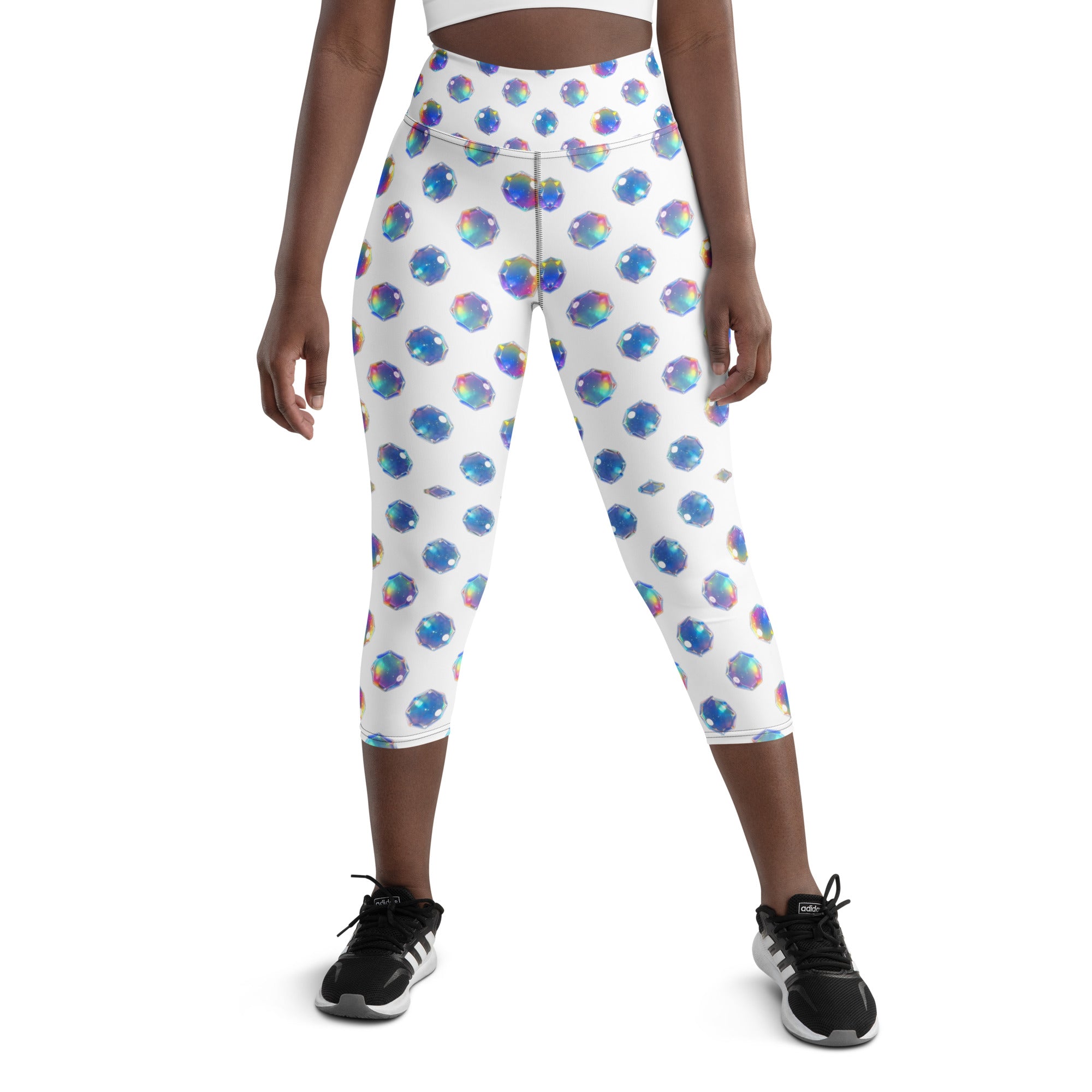 Yoga Capri Leggings - Sparkling Blue Crystal Capri Leggings – Everyday Glow Magic by printfluence.net