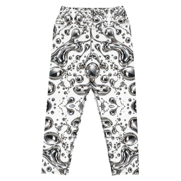 Heritage Bloom Lovers | All-Over Print Yoga Capri Leggings — Liquid Silver Chrome and Reflective Metallic Drop Pattern by printfluence