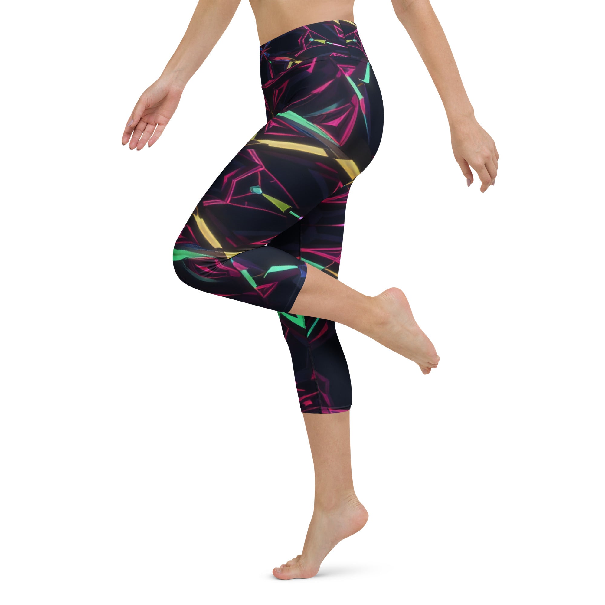 Yoga Capri Leggings - Neon Eclipse Yoga Capri Leggings – Elite Flow for Visionary Achievers by printfluence.net