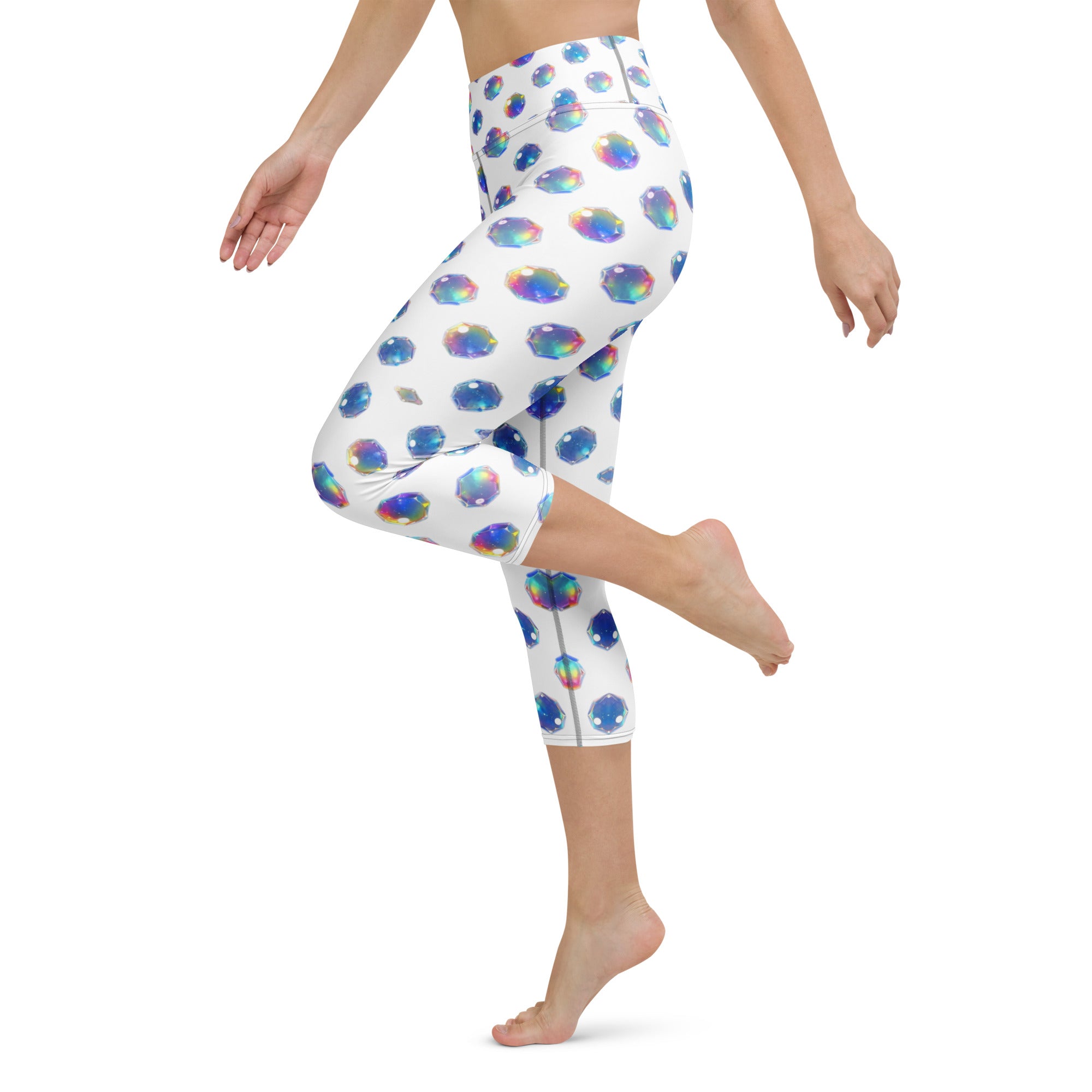 Yoga Capri Leggings - Sparkling Blue Crystal Capri Leggings – Everyday Glow Magic by printfluence.net