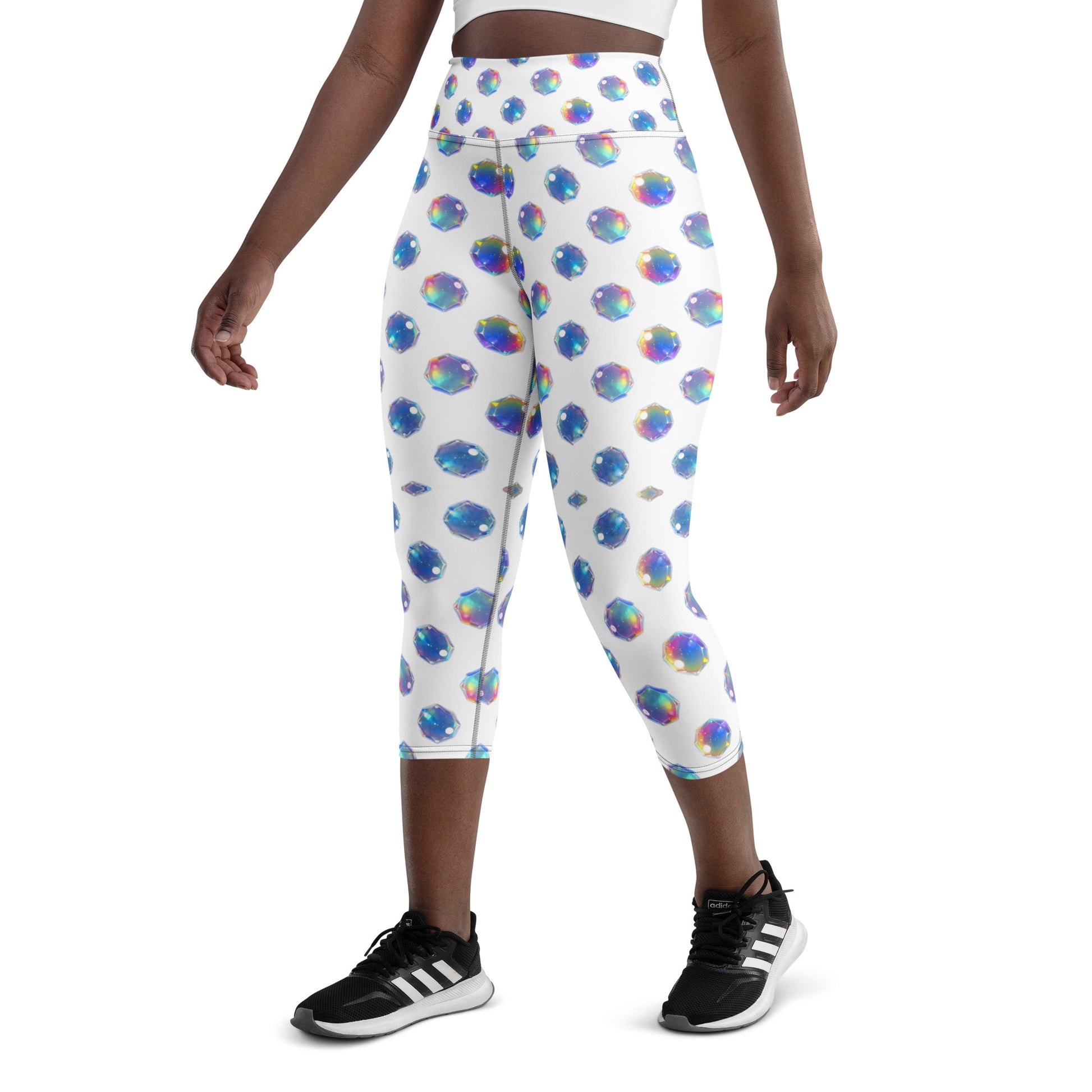 Yoga Capri Leggings - Sparkling Blue Crystal Capri Leggings – Everyday Glow Magic by printfluence.net