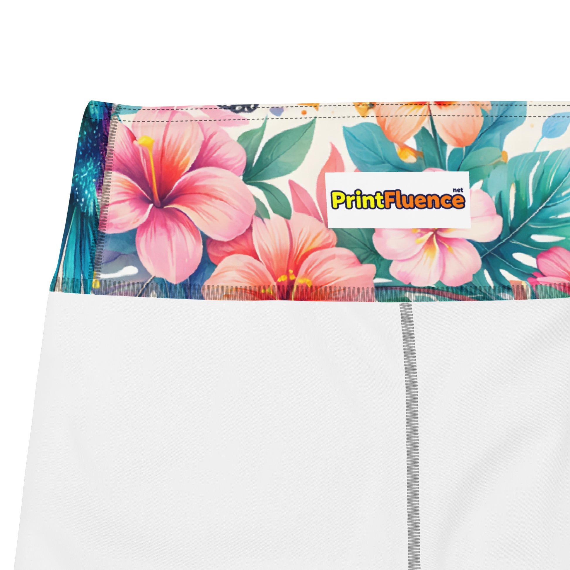 Yoga Capri Leggings - Tropical Bliss: Hummingbird & Hibiscus Yoga Capri Leggings 🕊️🌺 by printfluence.net