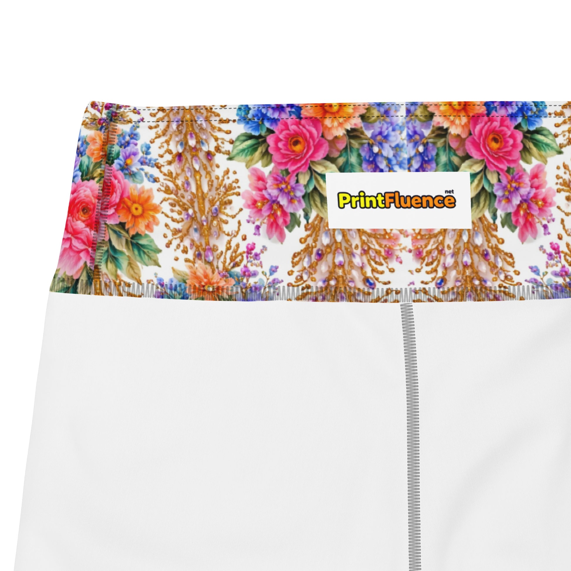 Yoga Capri Leggings - Royal Floral & Golden Jewel Yoga Capri Leggings - Ultra-Soft & Breathable by printfluence.net
