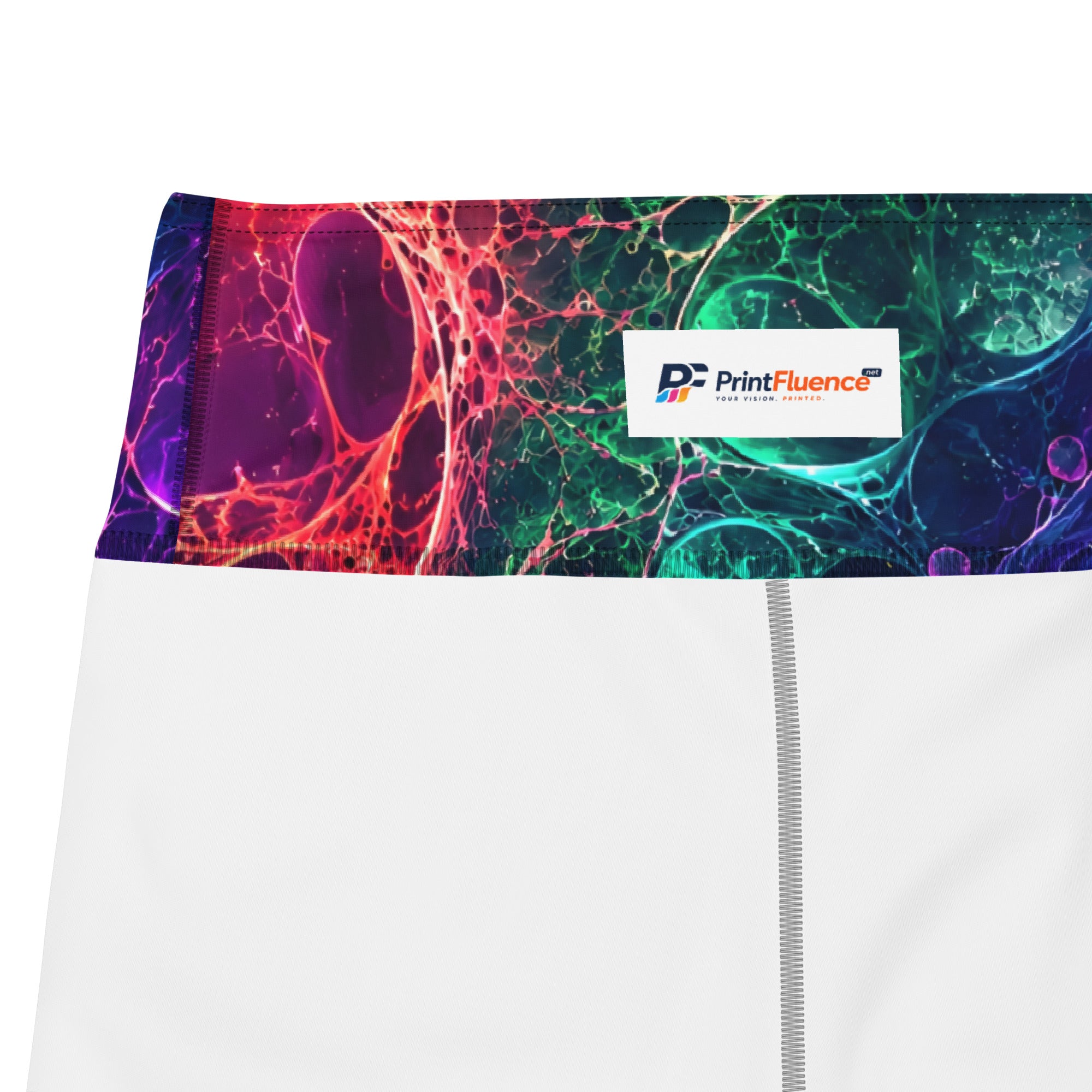 Yoga Capri Leggings - Psychedelic Cosmic Bioluminescence - Premium Neon Fluid Abstract Art Design by printfluence.net