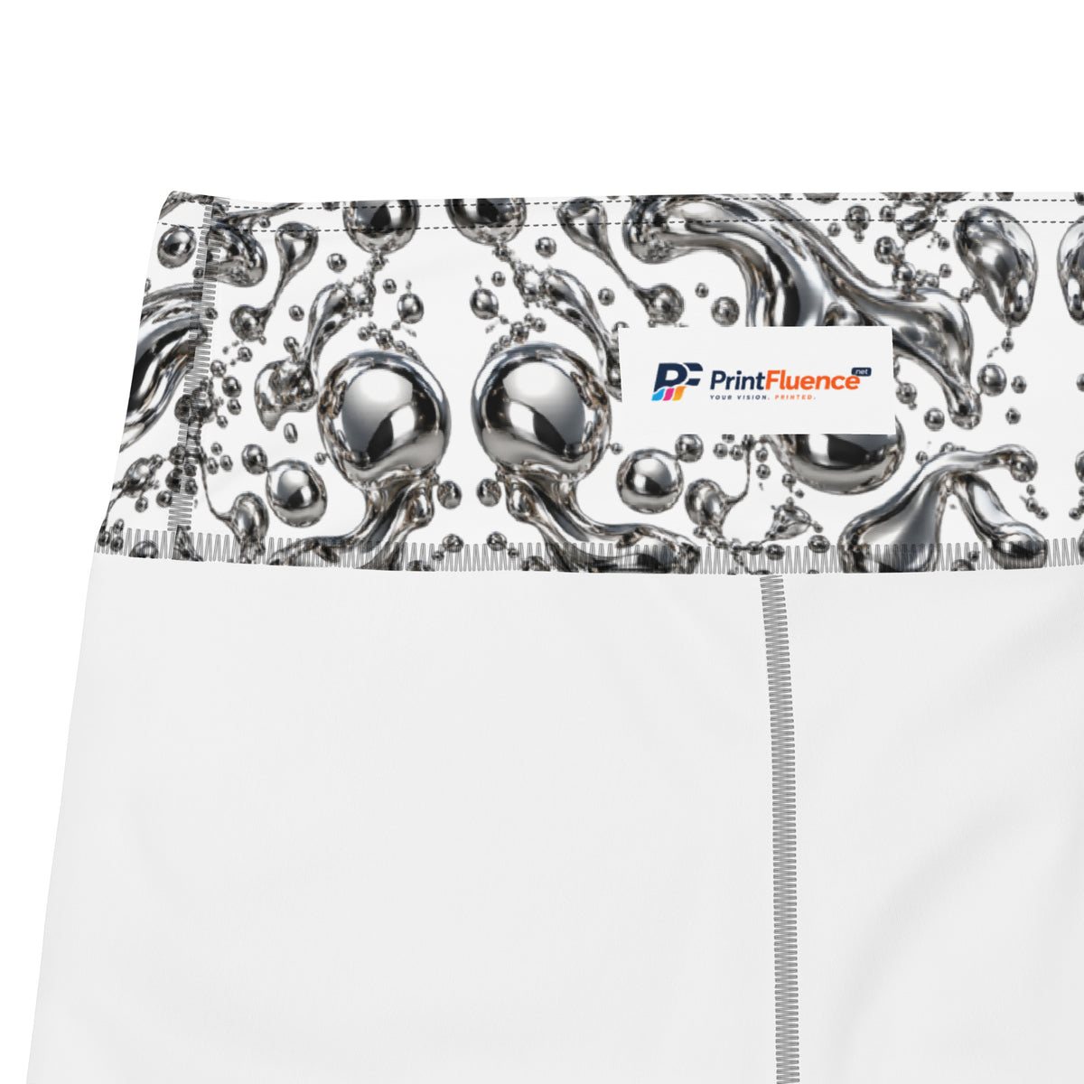 Heritage Bloom Lovers | All-Over Print Yoga Capri Leggings — Liquid Silver Chrome and Reflective Metallic Drop Pattern by printfluence
