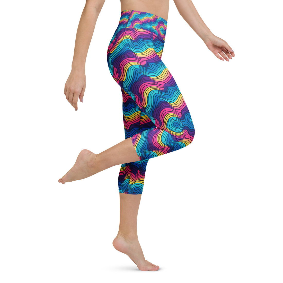 Yoga Capri Leggings - Ocean Dream Wave Leggings – Blue Pink Purple Flow by printfluence.net