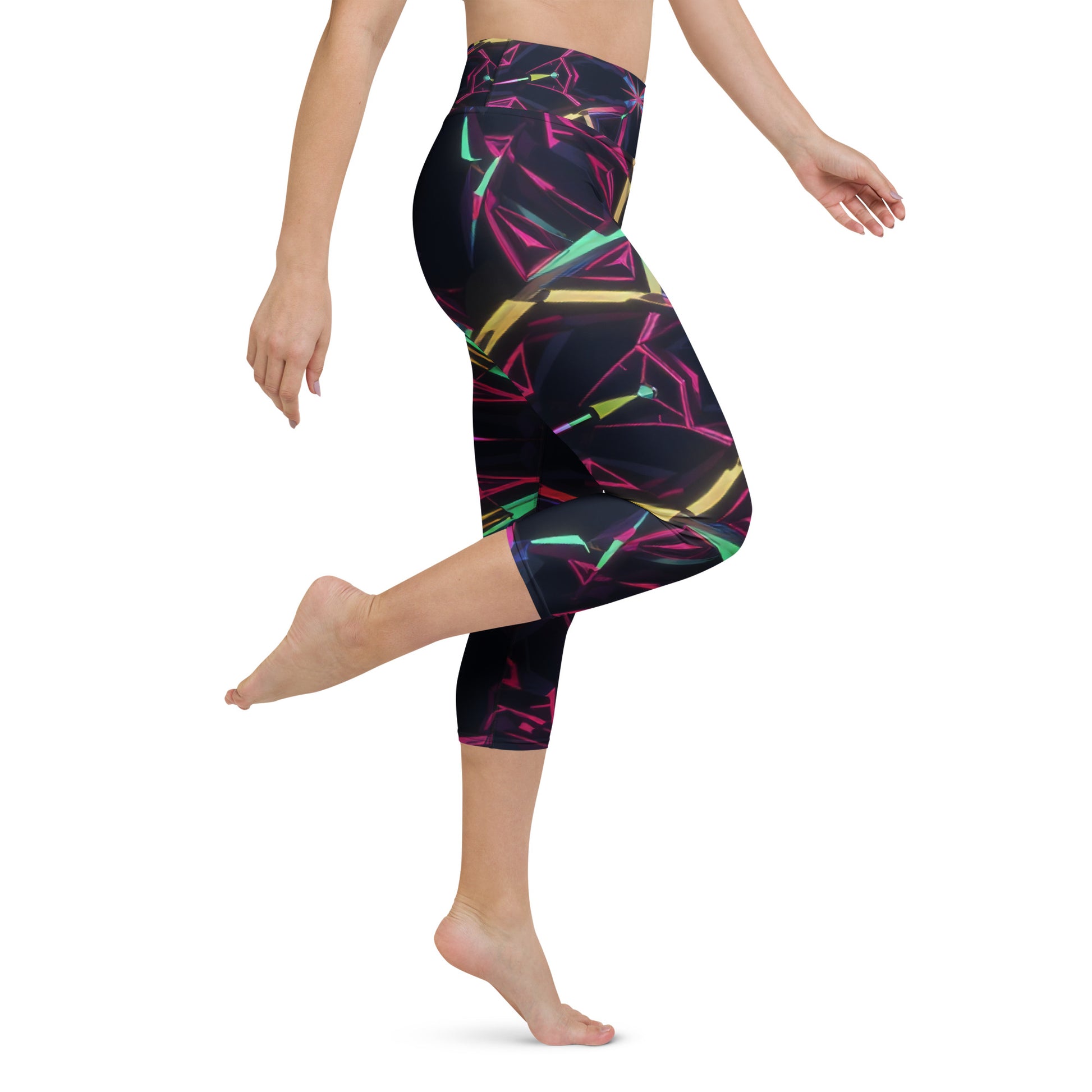 Yoga Capri Leggings - Neon Eclipse Yoga Capri Leggings – Elite Flow for Visionary Achievers by printfluence.net