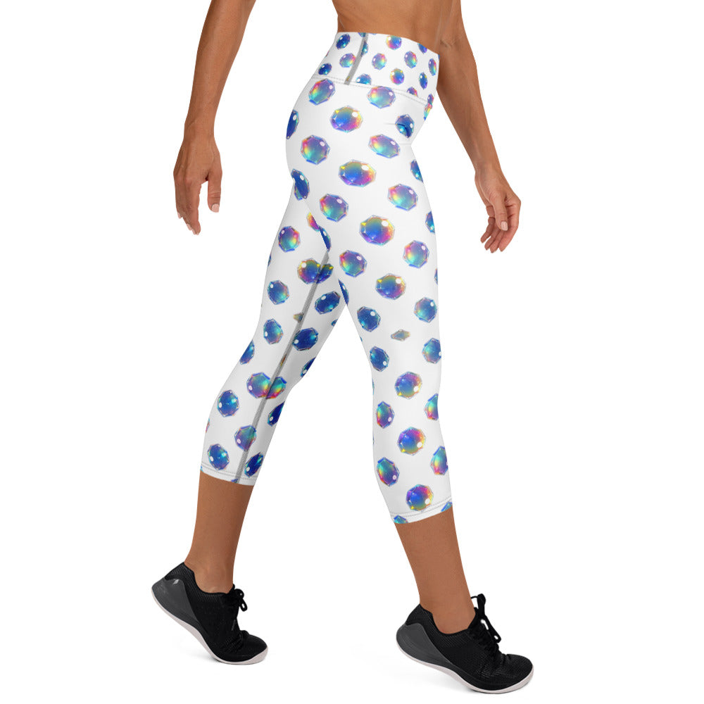 Yoga Capri Leggings - Sparkling Blue Crystal Capri Leggings – Everyday Glow Magic by printfluence.net