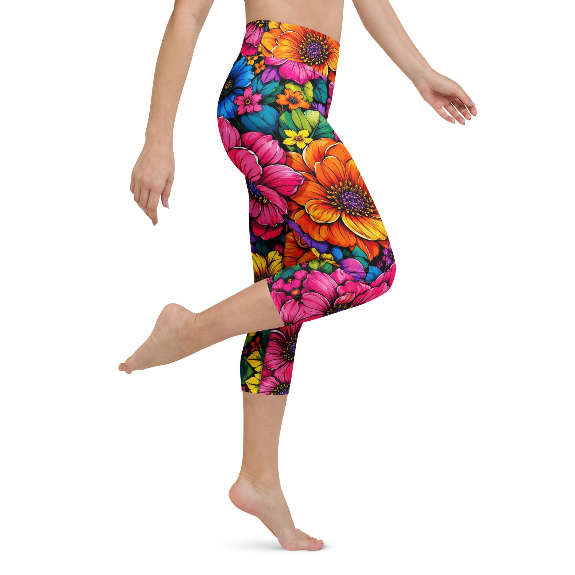 Yoga Capri Leggings - Vibrant Tropical Floral Bloom High-Waisted by printfluence.net