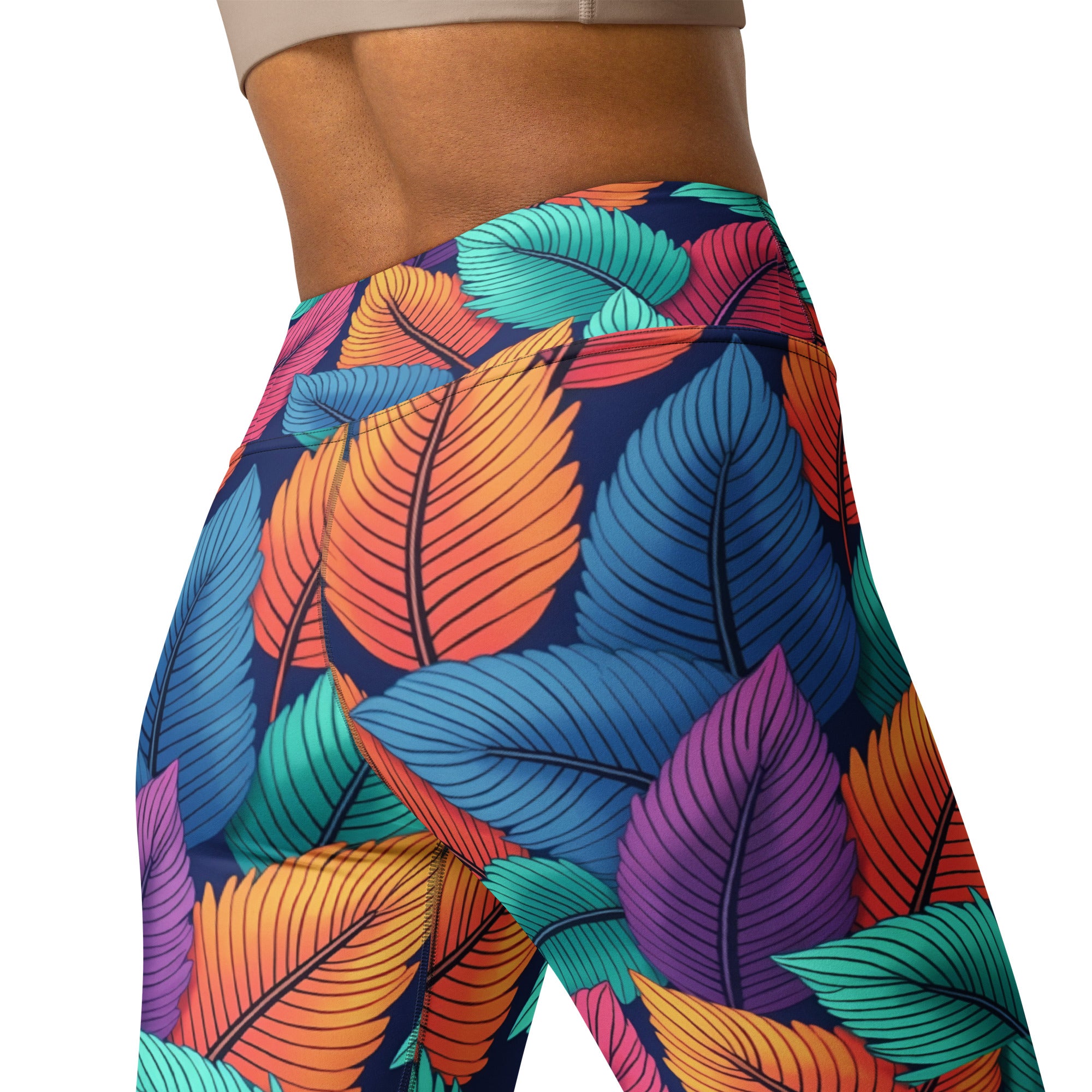 Yoga Leggings - Nature Fusion Leggings – Colorful Leaf Pattern Design for Stylish Comfort by printfluence.net