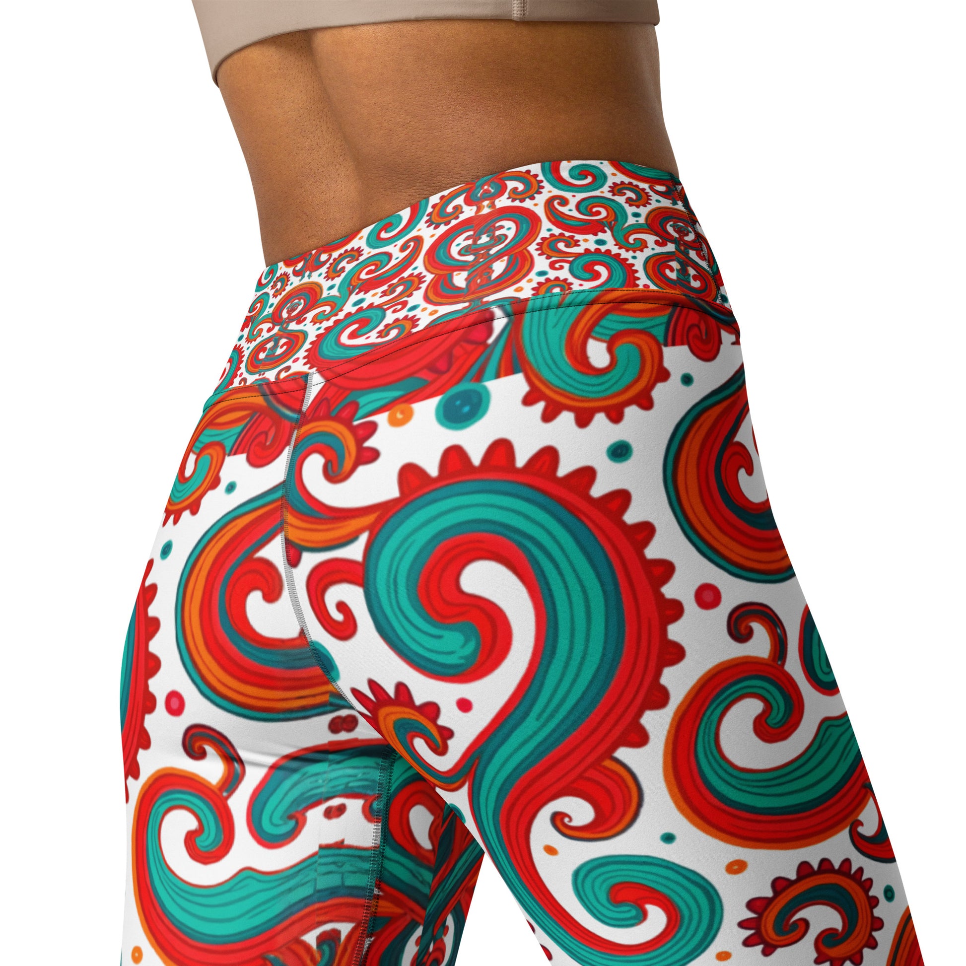 Yoga Leggings - Sassy Green Red Whimsy Leggings – Fun for Bold Girls by printfluence.net
