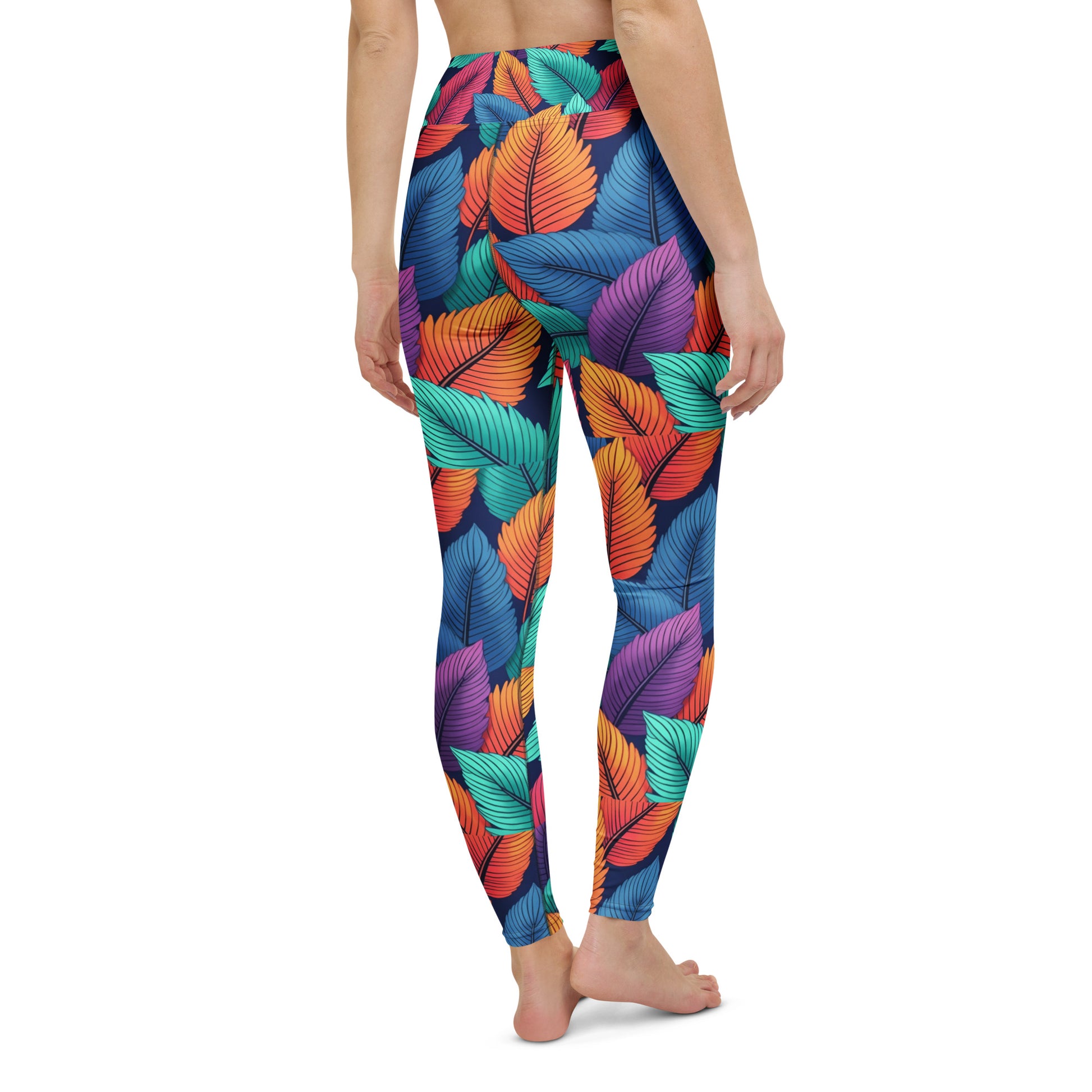 Yoga Leggings - Nature Fusion Leggings – Colorful Leaf Pattern Design for Stylish Comfort by printfluence.net