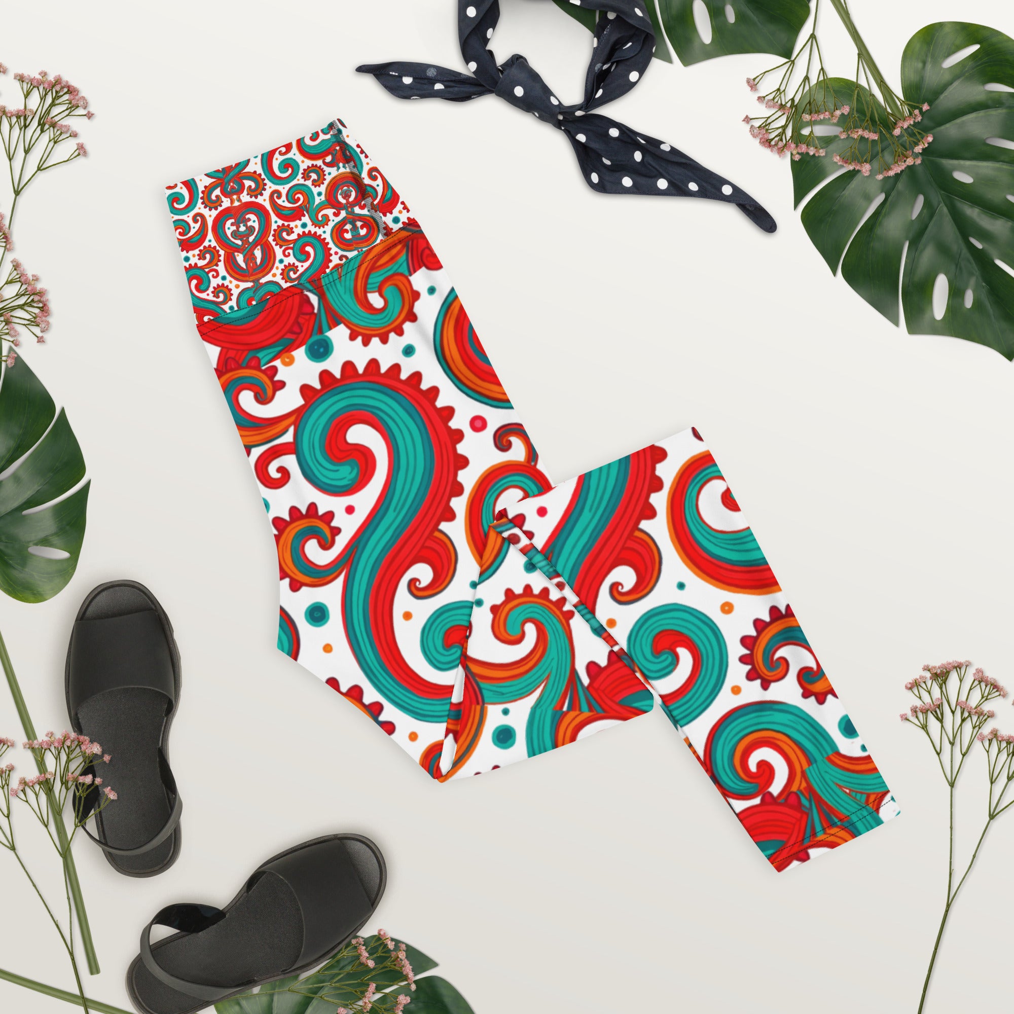 Yoga Leggings - Sassy Green Red Whimsy Leggings – Fun for Bold Girls by printfluence.net