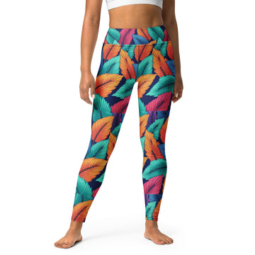 Yoga Leggings - Nature Fusion Leggings – Colorful Leaf Pattern Design for Stylish Comfort by printfluence.net
