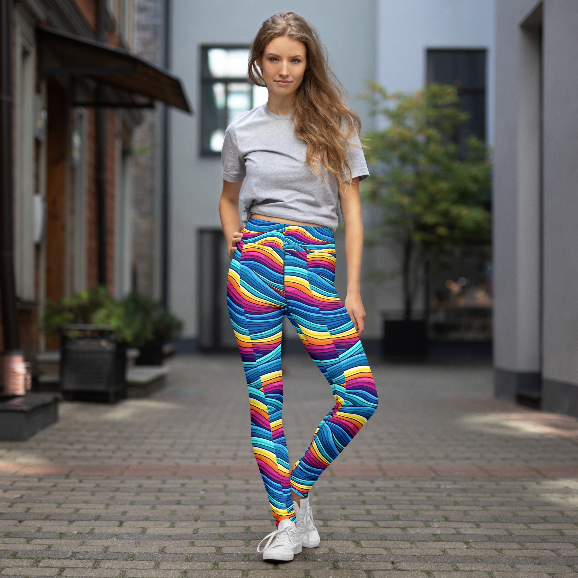 Yoga Leggings - Mystic Wave Flow Leggings – Enchanting Color Swirls by printfluence.net