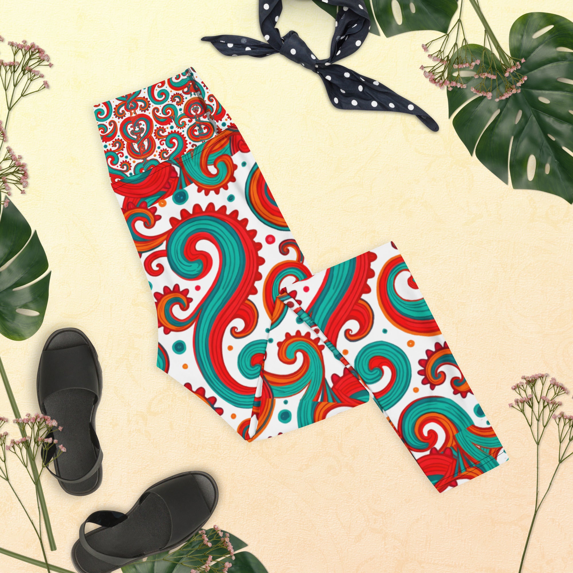 Yoga Leggings - Sassy Green Red Whimsy Leggings – Fun for Bold Girls by printfluence.net