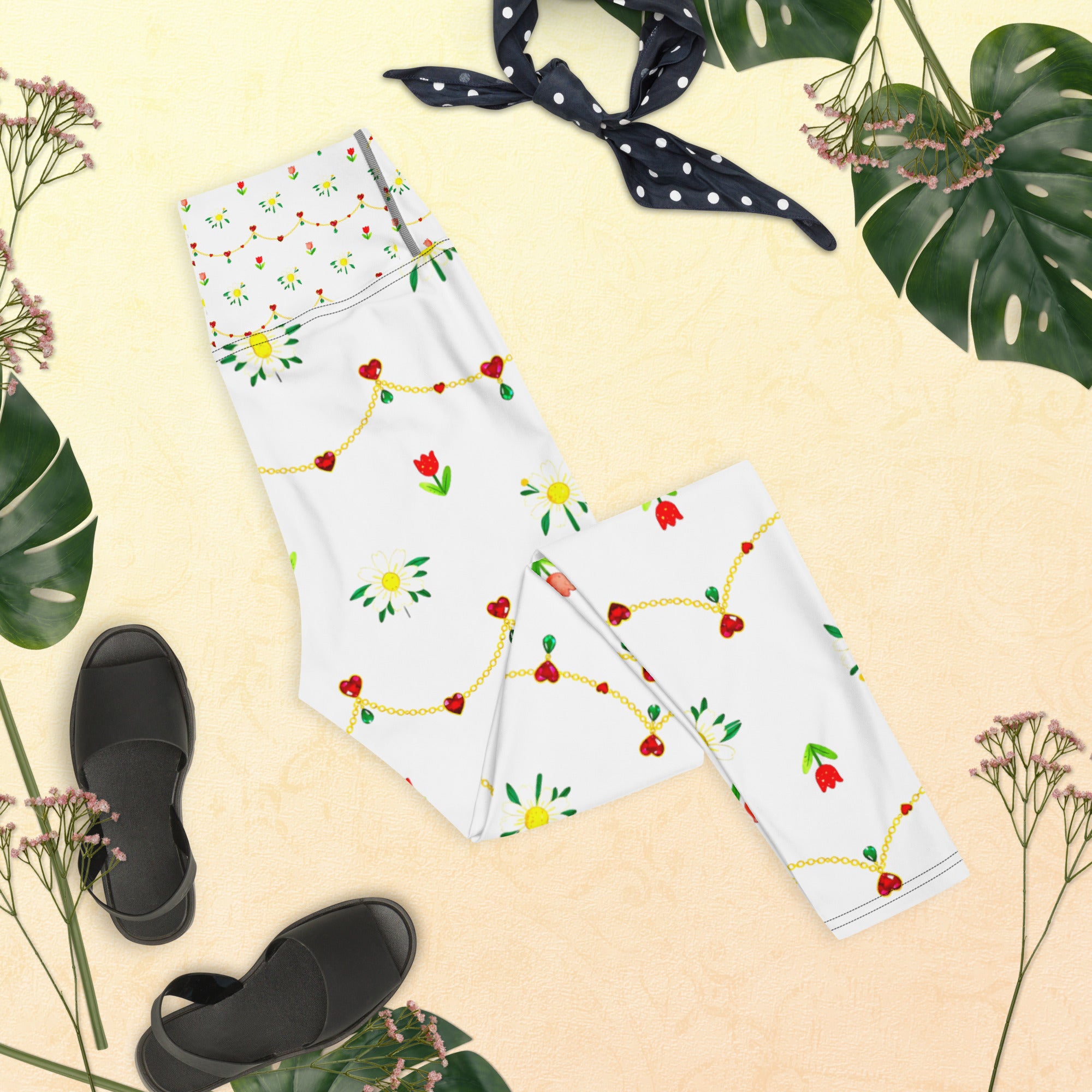 Yoga Leggings - Elegant Floral Ribbon Yoga Leggings – Luxury Activewear for Unique Women by printfluence.net