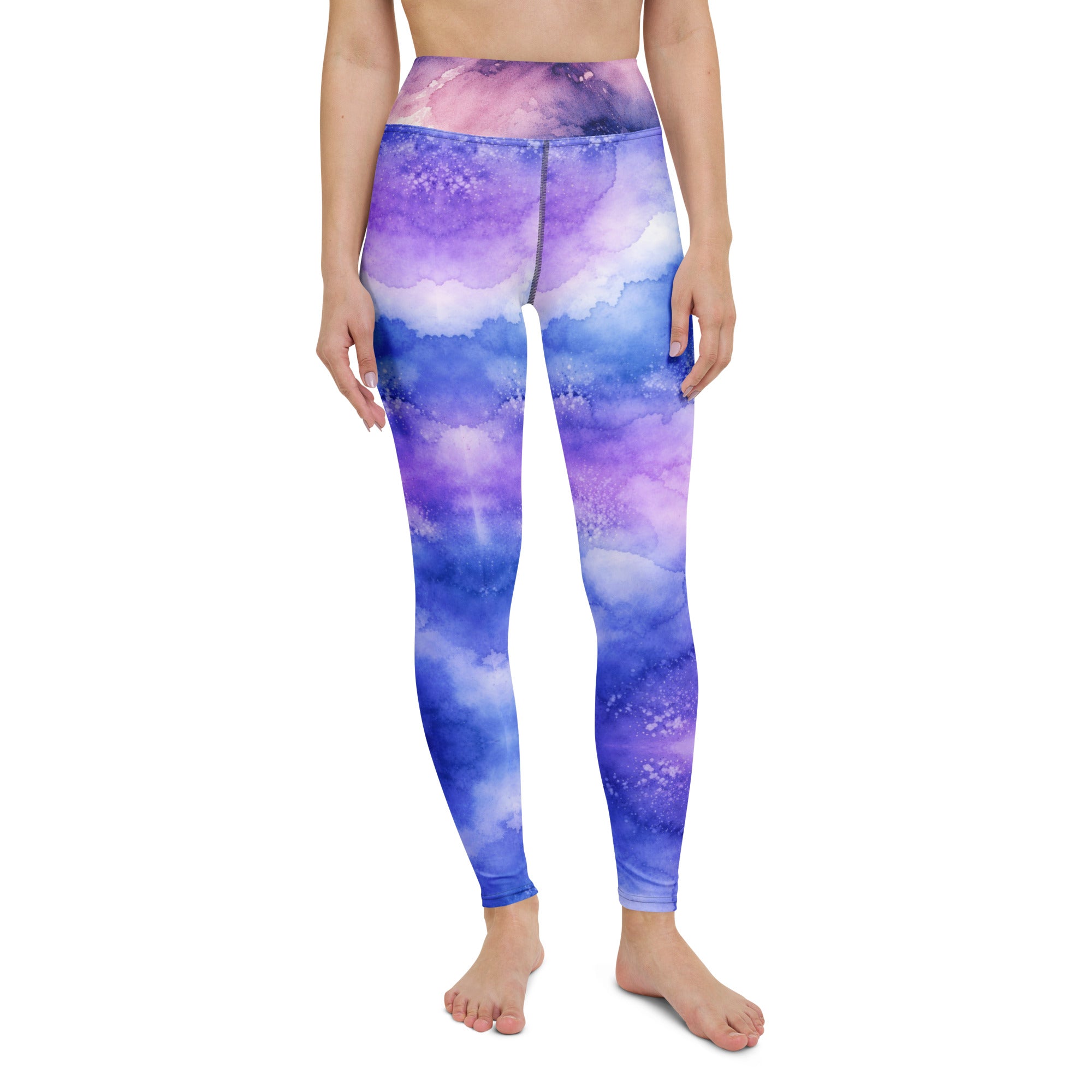 Yoga Leggings - Cloudscape Yoga Leggings – Dreamy Watercolor Sky All-Over Print by printfluence.net
