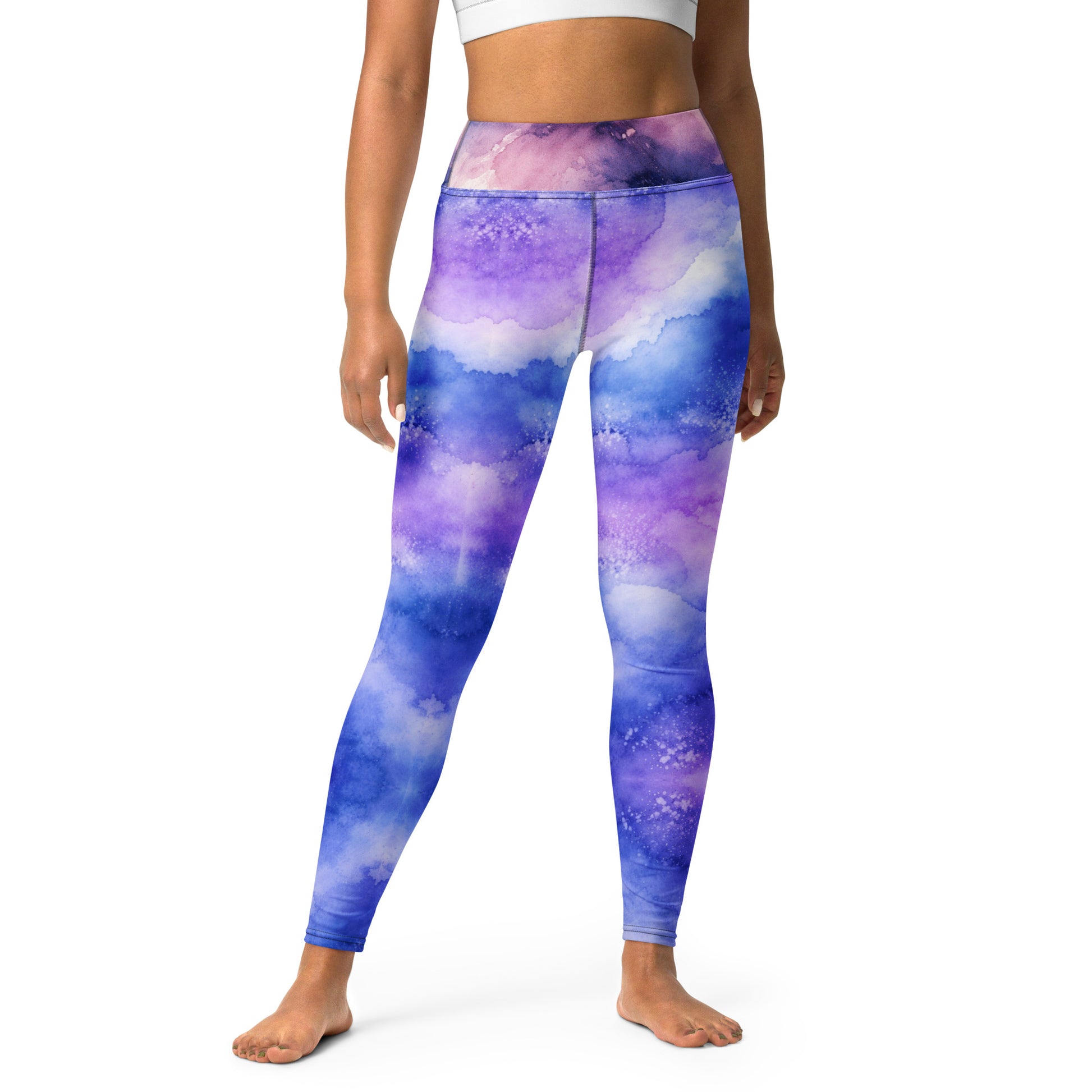 Yoga Leggings - Cloudscape Yoga Leggings – Dreamy Watercolor Sky All-Over Print by printfluence.net