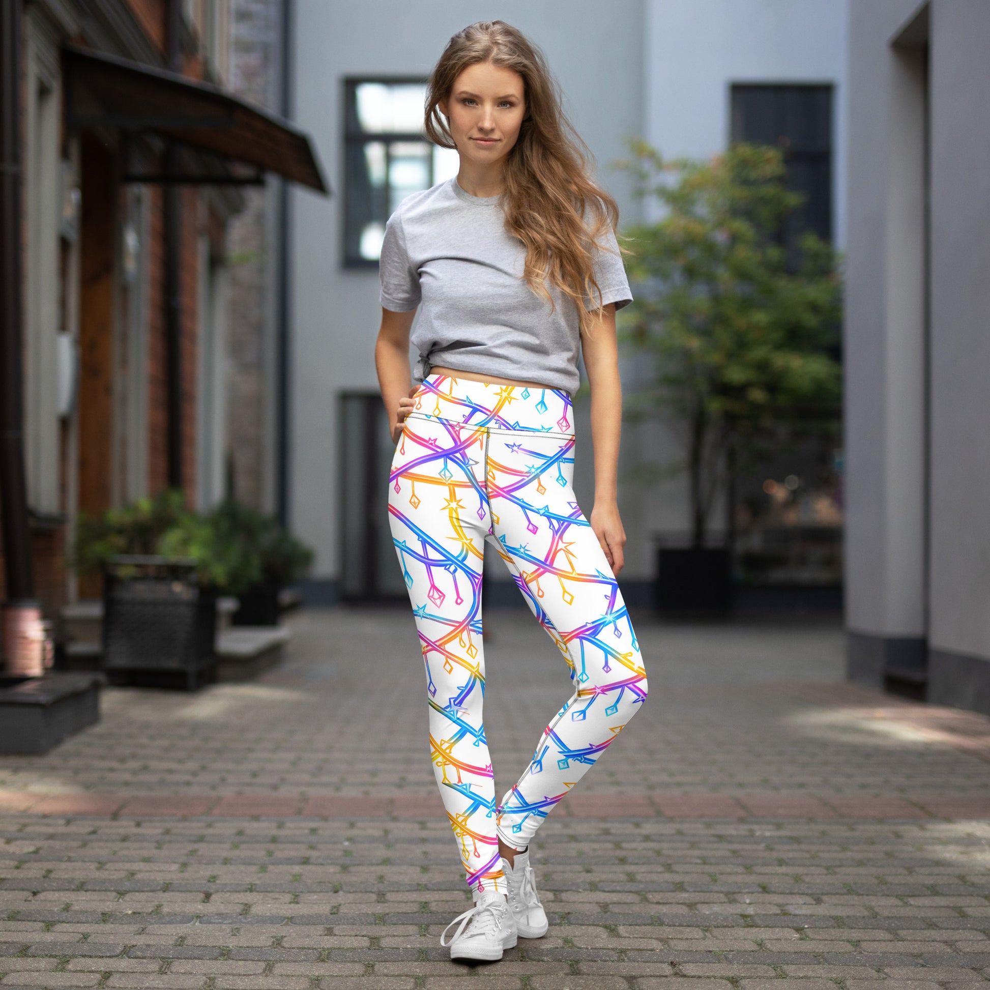 Yoga Leggings - Celestial Glow: Rainbow Crystal Path Yoga Leggings ✨🌈 by printfluence.net