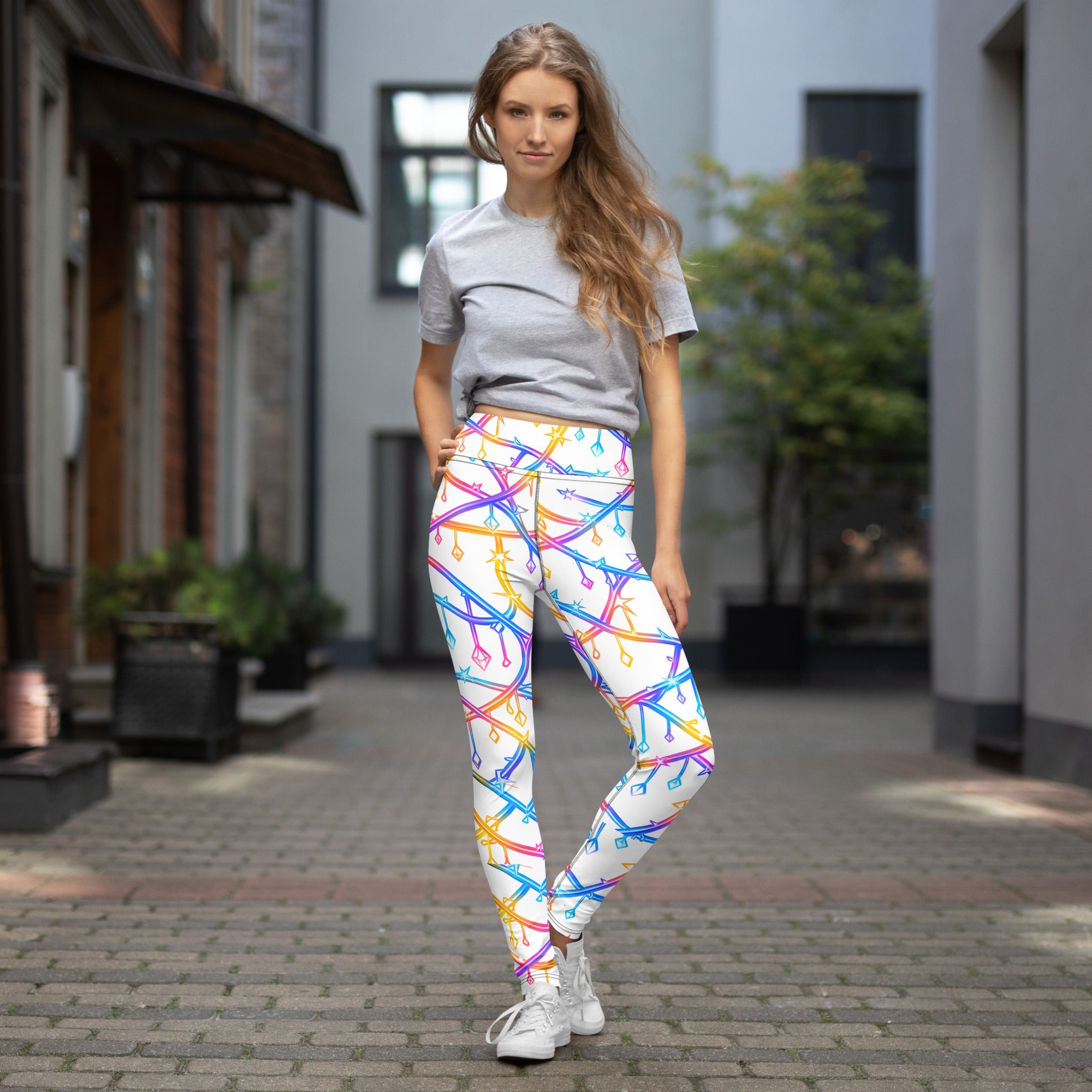 Yoga Leggings - Celestial Glow: Rainbow Crystal Path Yoga Leggings ✨🌈 by printfluence.net