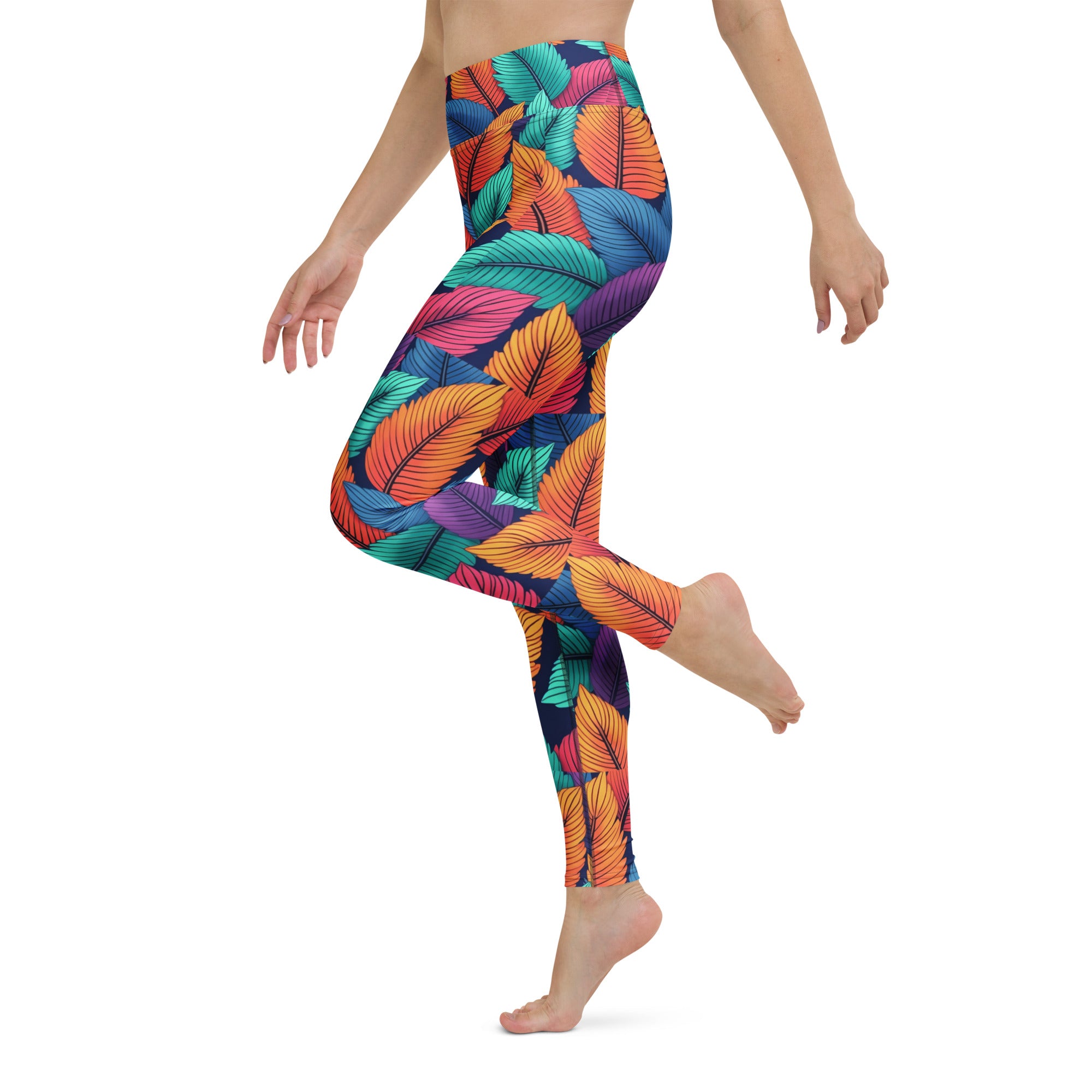 Yoga Leggings - Nature Fusion Leggings – Colorful Leaf Pattern Design for Stylish Comfort by printfluence.net