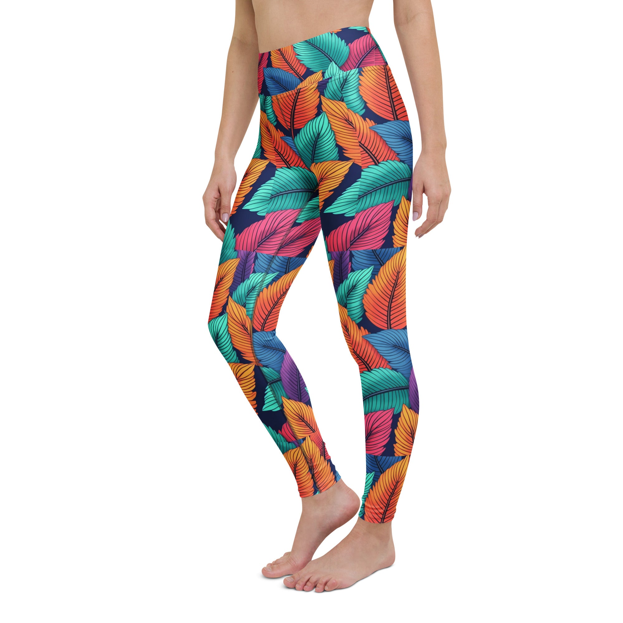 Yoga Leggings - Nature Fusion Leggings – Colorful Leaf Pattern Design for Stylish Comfort by printfluence.net