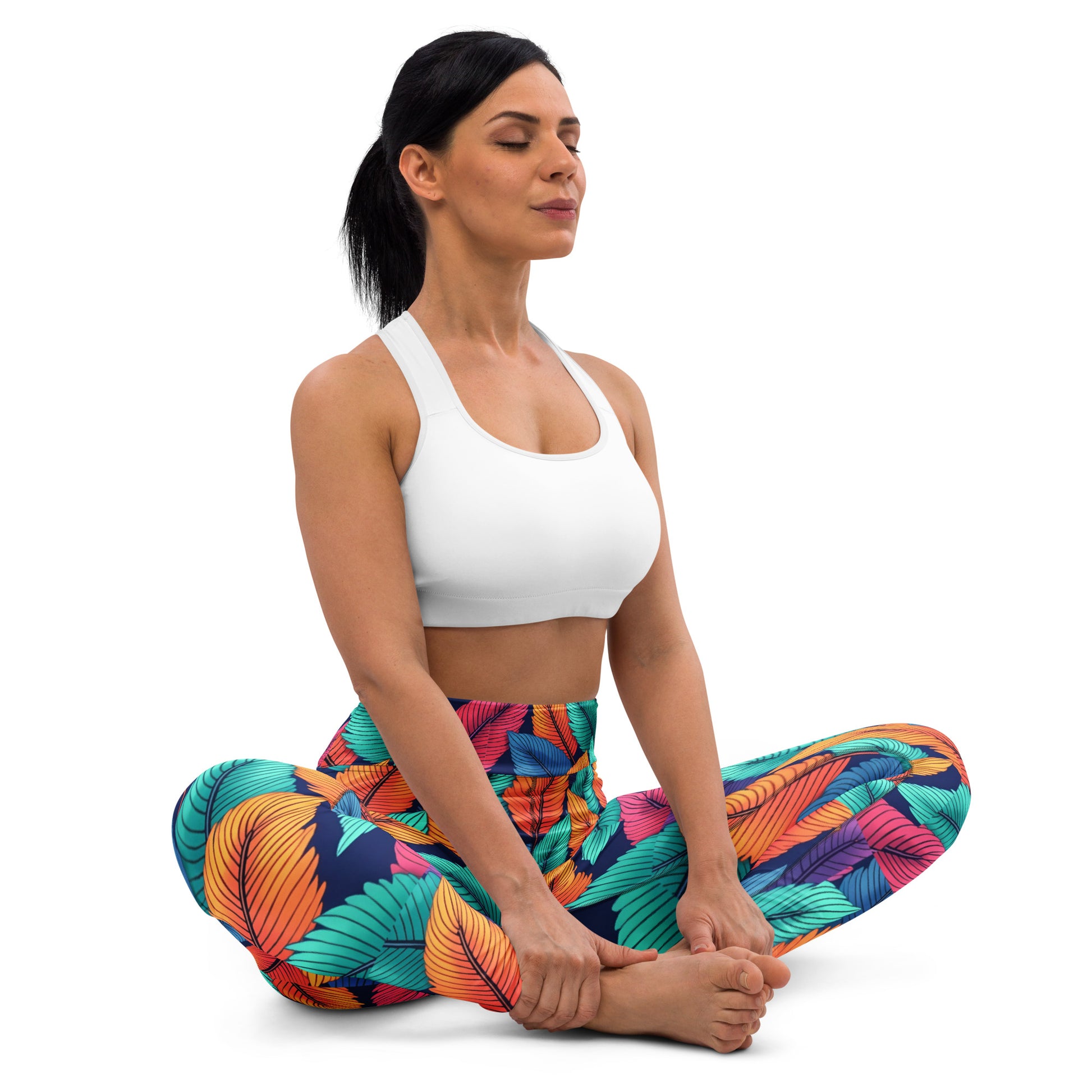 Yoga Leggings - Nature Fusion Leggings – Colorful Leaf Pattern Design for Stylish Comfort by printfluence.net